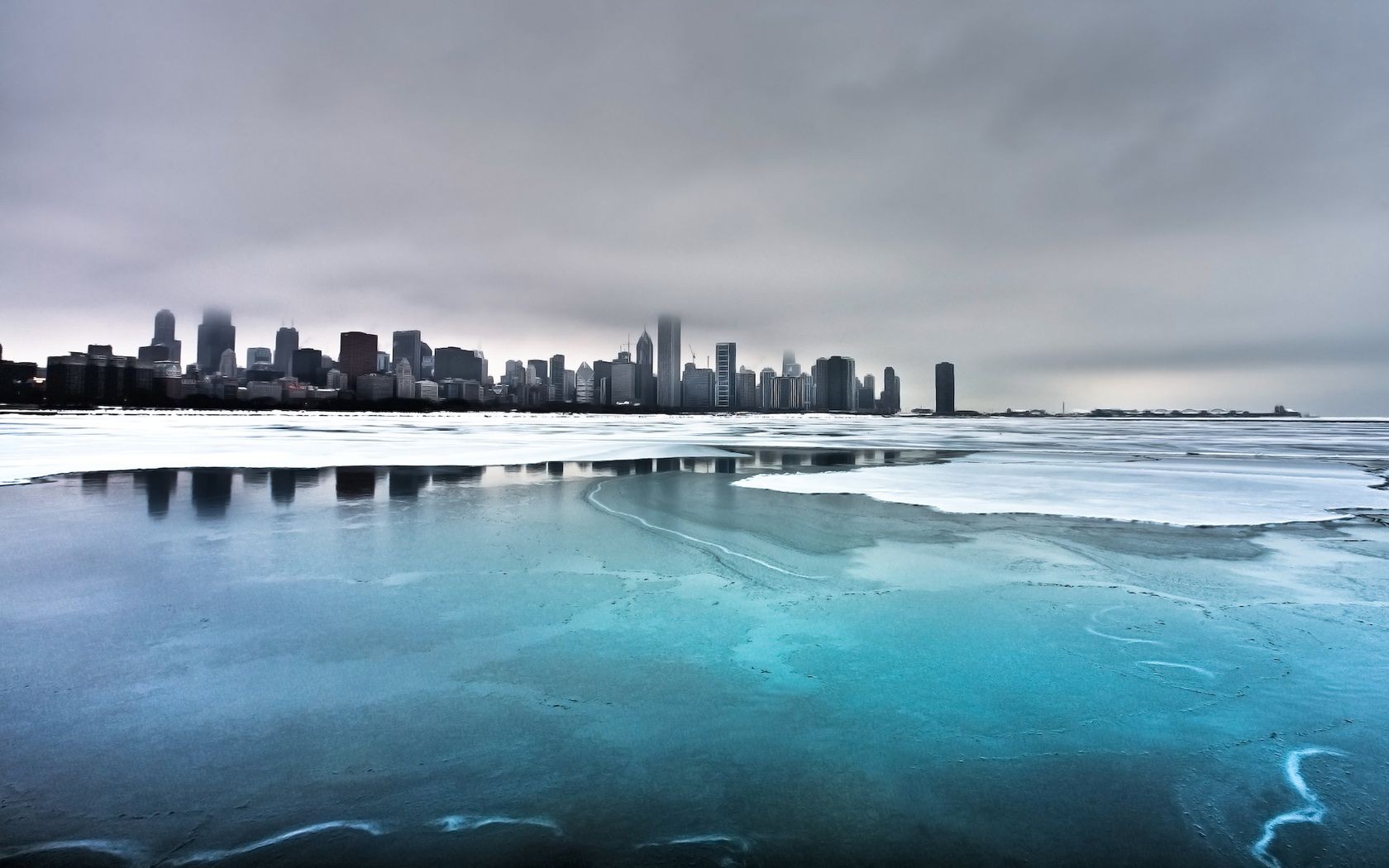 General 1680x1050 frozen lake Chicago city winter clouds USA sky