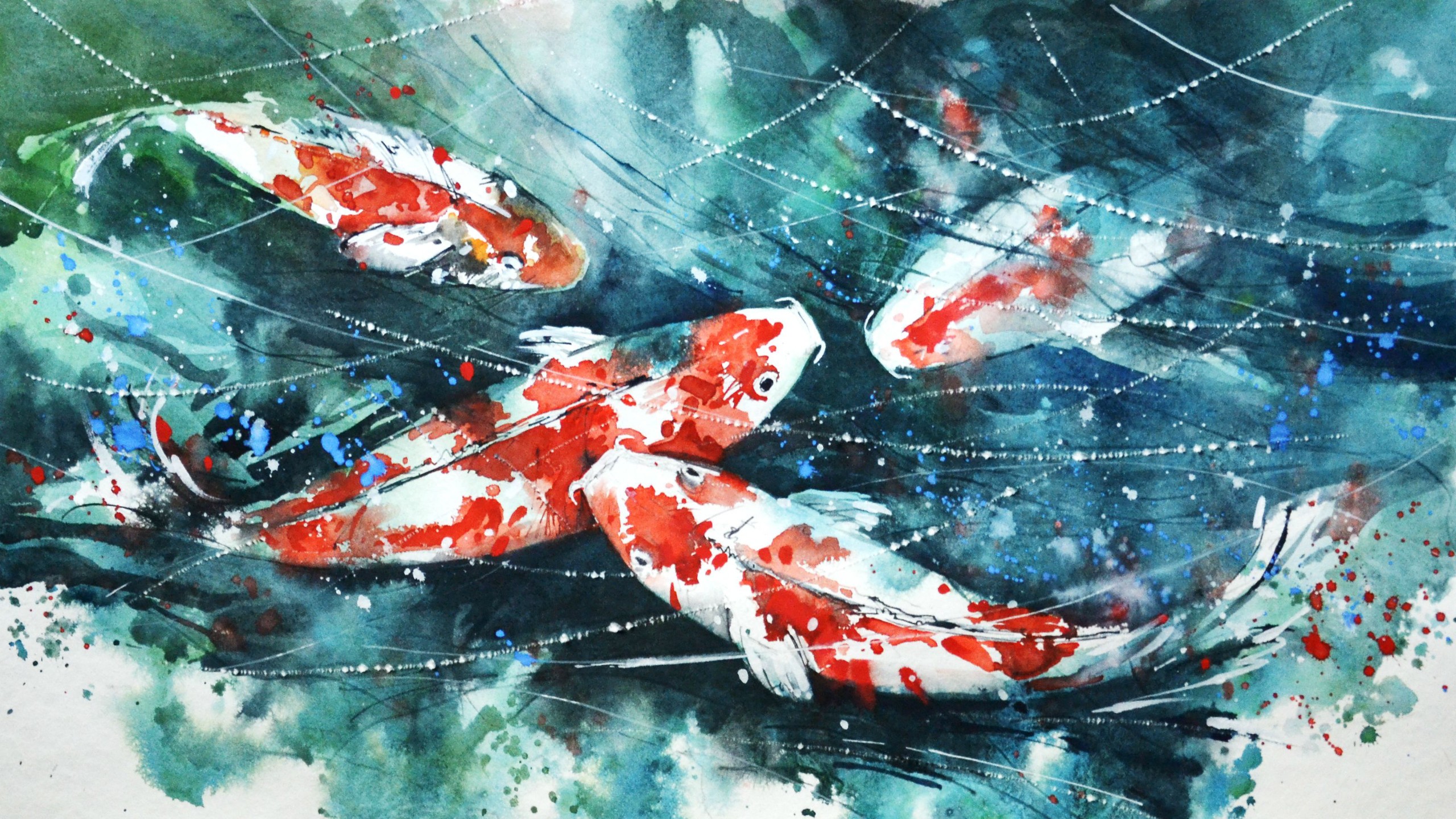 General 2560x1440 koi painting watercolor fish artwork paint splatter animals