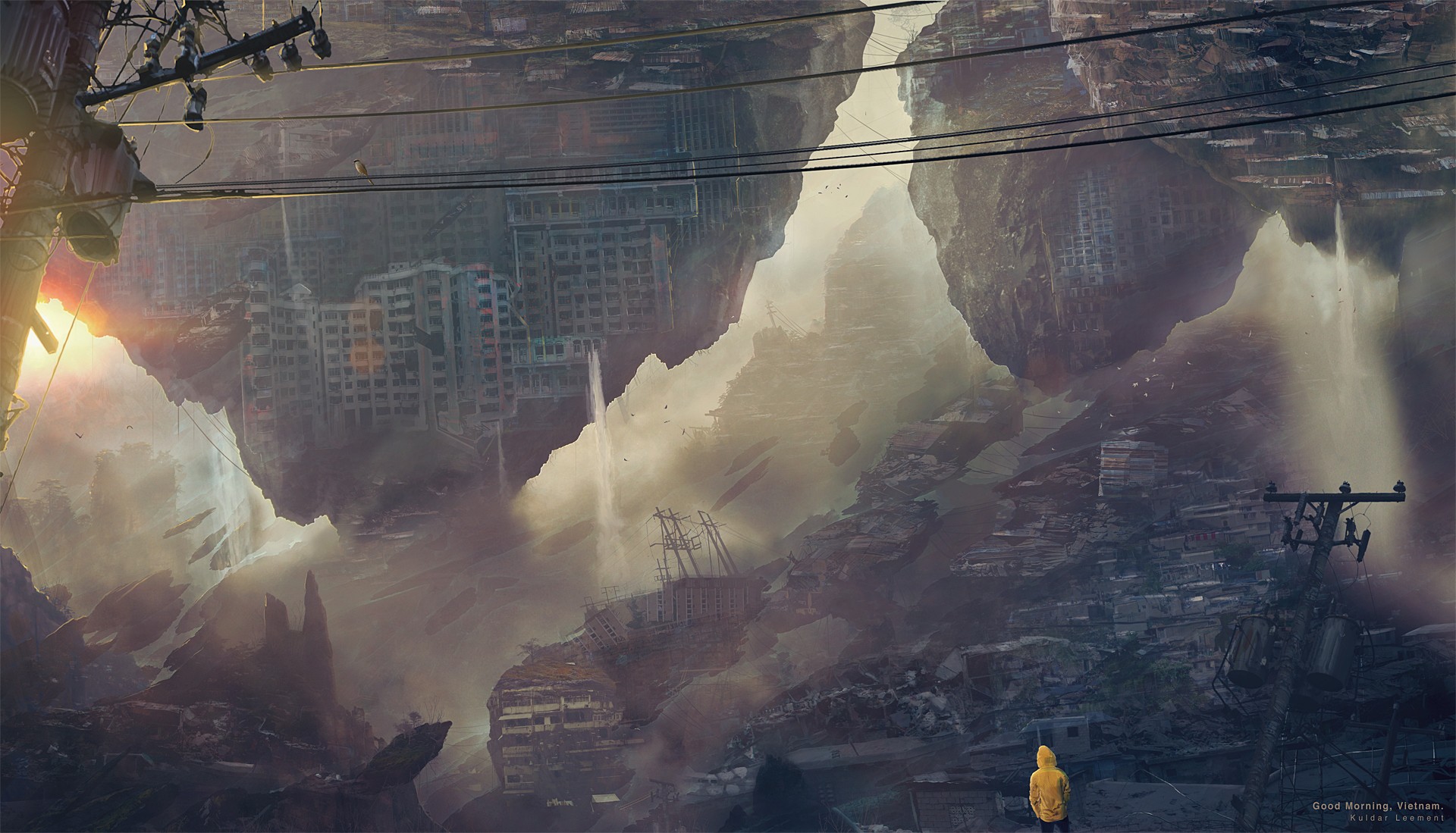 General 1920x1099 artwork apocalyptic cityscape morning anime Kuldar Leement DeviantArt digital art watermarked