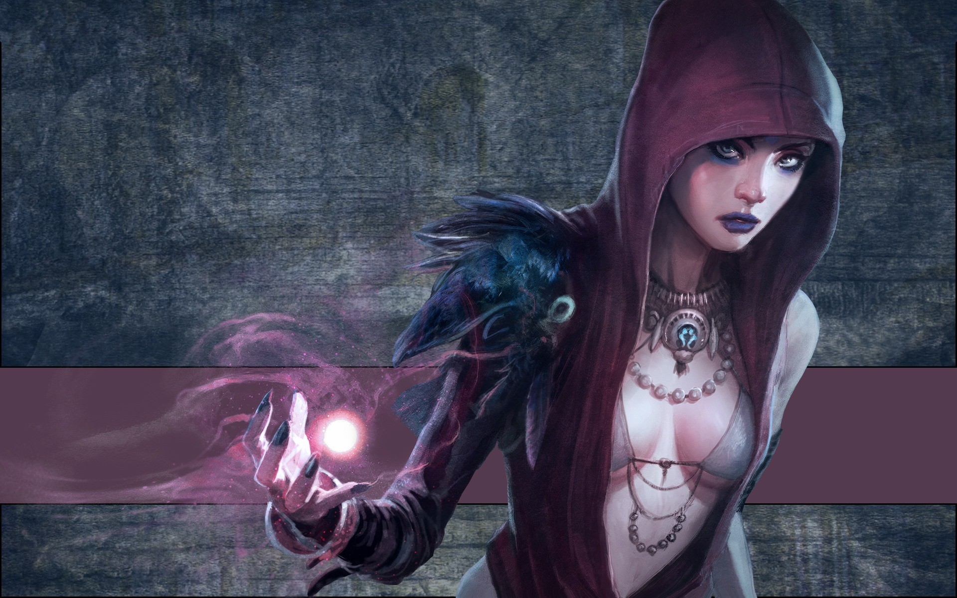 General 1920x1200 Dragon Age video games artwork women fantasy girl video game girls hoods boobs fantasy art video game art Morrigan (Dragon Age) purple lipstick magic looking at viewer fan art painted nails