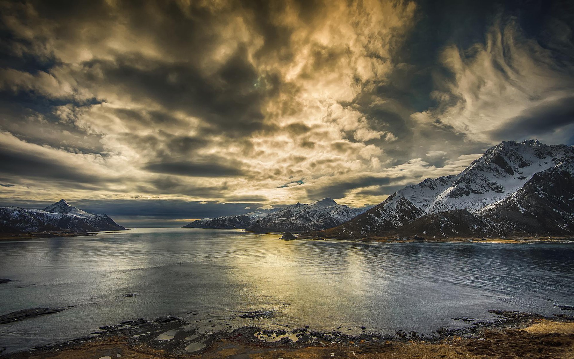 General 1920x1200 landscape beach mountains sky clouds Lofoten nordic landscapes nature
