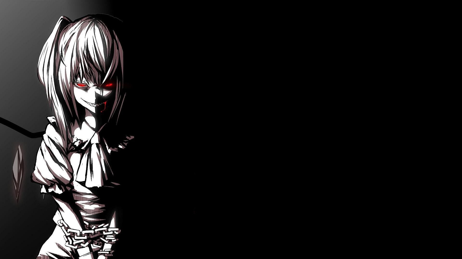 Anime 1920x1080 dark anime Touhou Flandre Scarlet anime girls red eyes creepy simple background black background