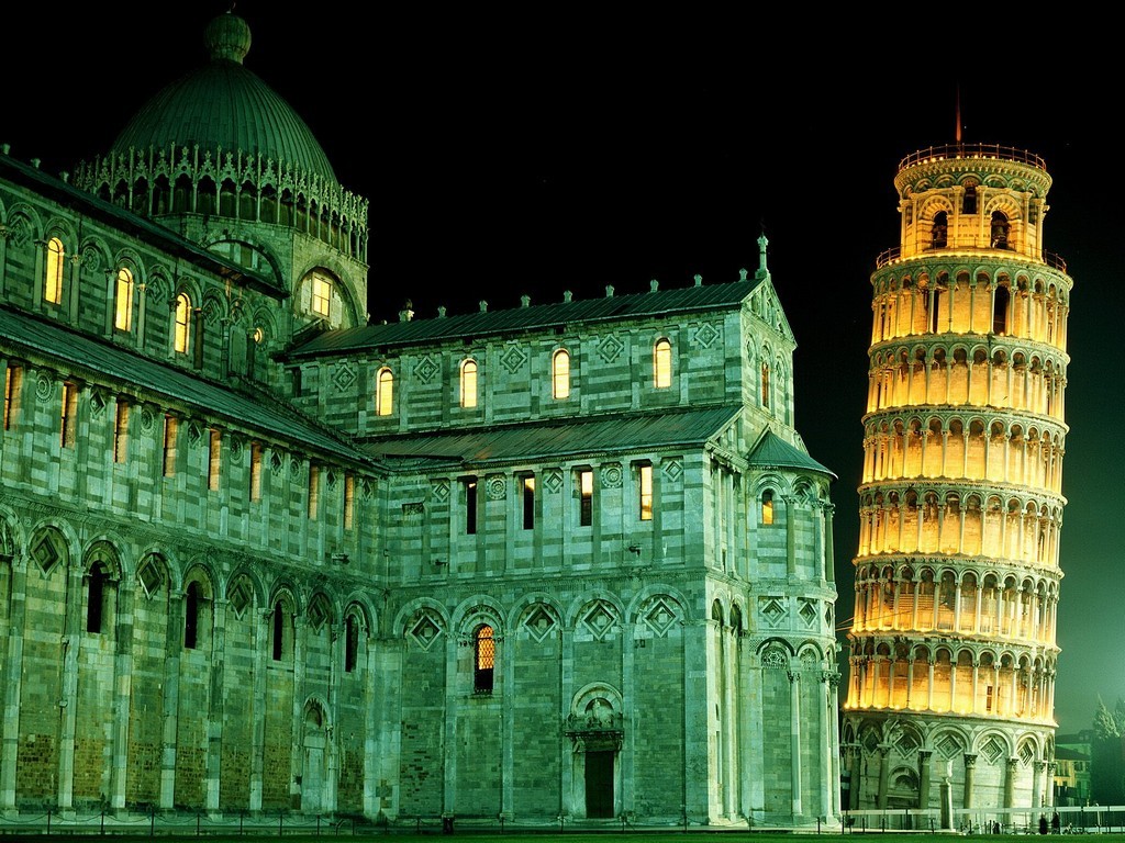 General 1024x768 Leaning Tower of Pisa Italy night tower building green