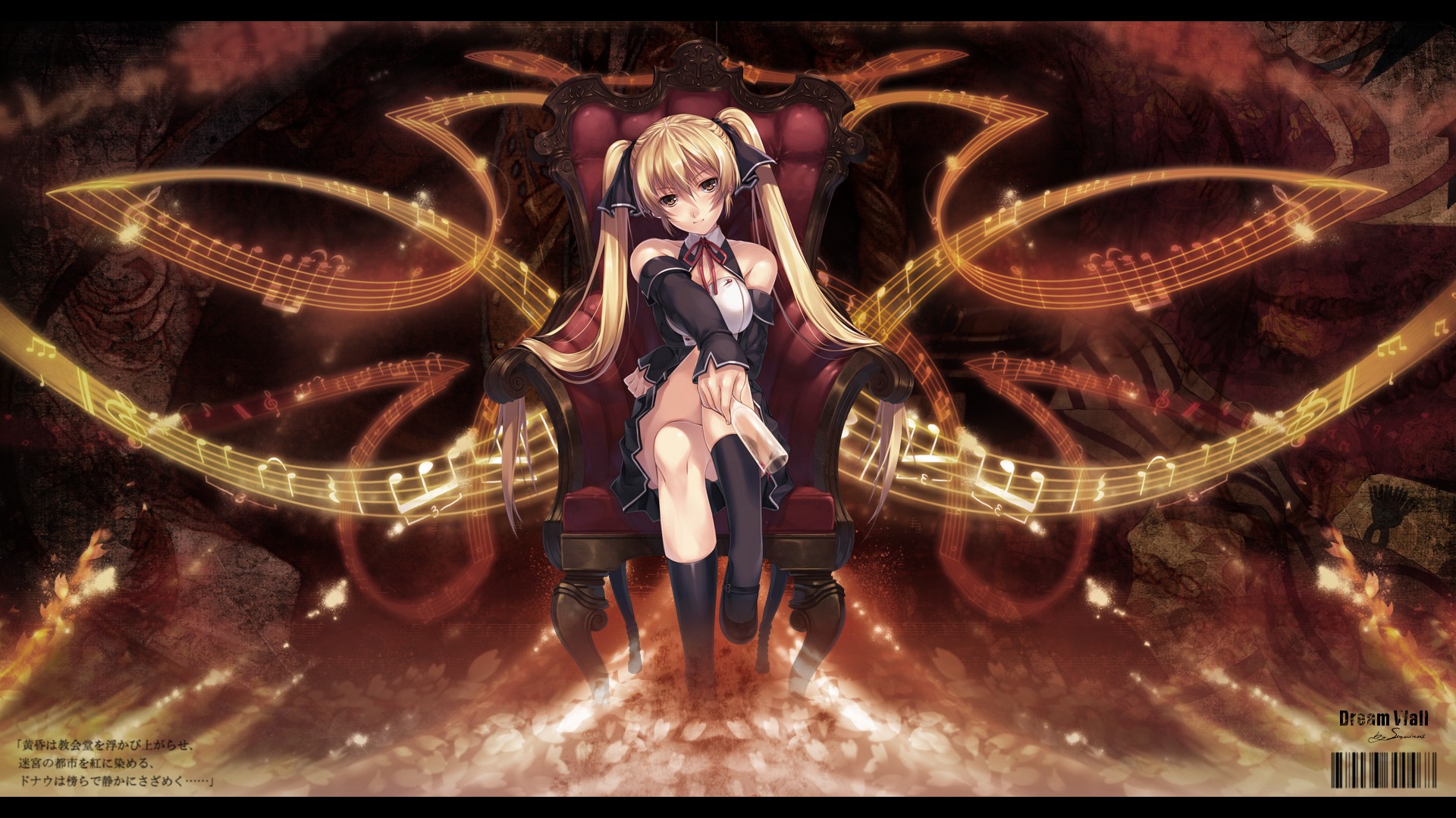Anime 1920x1080 anime anime girls Dream Club twintails musical notes sitting legs crossed long hair blonde