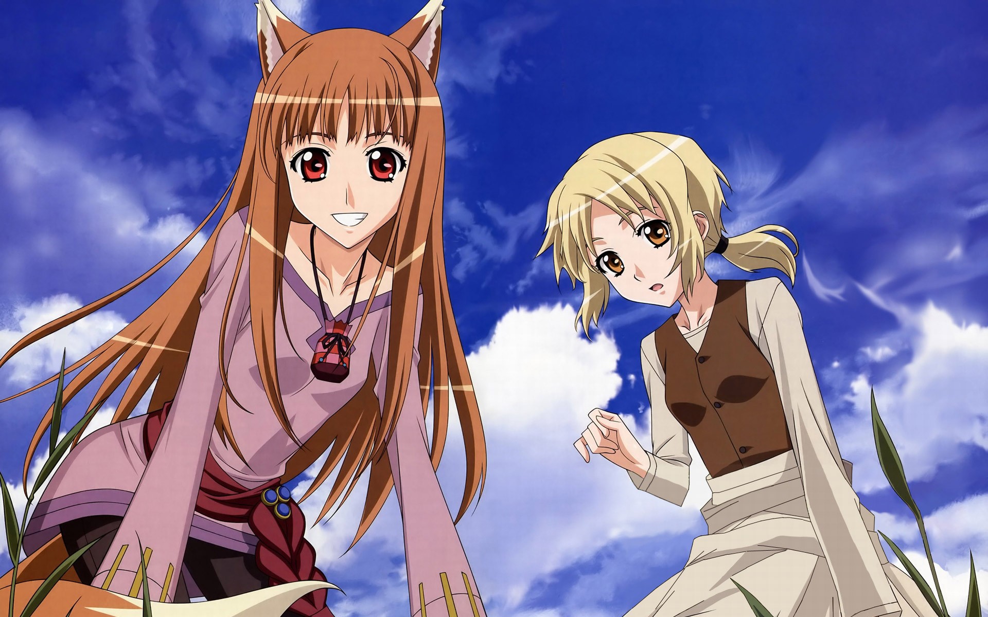 Anime 1920x1200 anime anime girls Spice and Wolf Holo (Spice and Wolf) wolf girls two women animal ears red eyes long hair