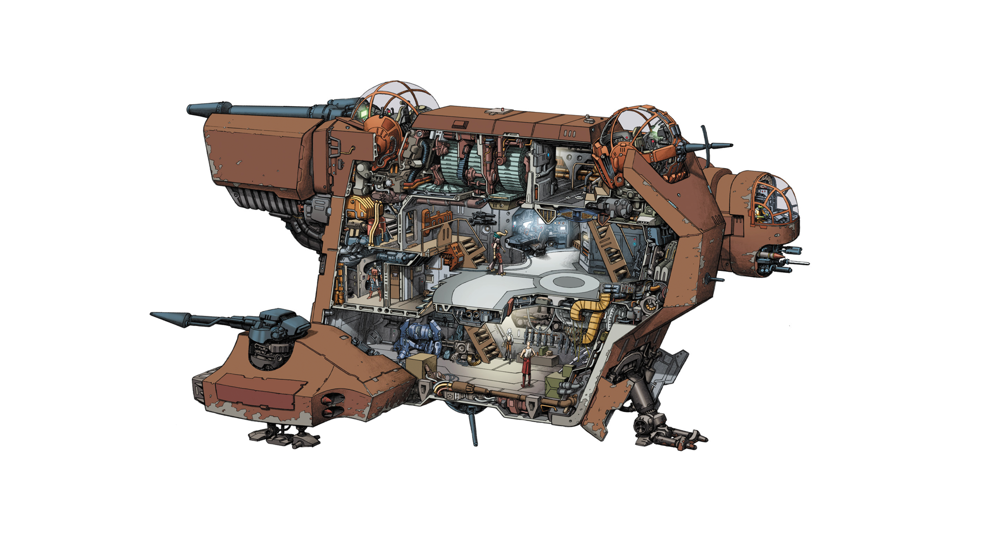 General 1920x1080 vehicle simple background white background cutaway cross section Star Wars digital art Ithorian science fiction