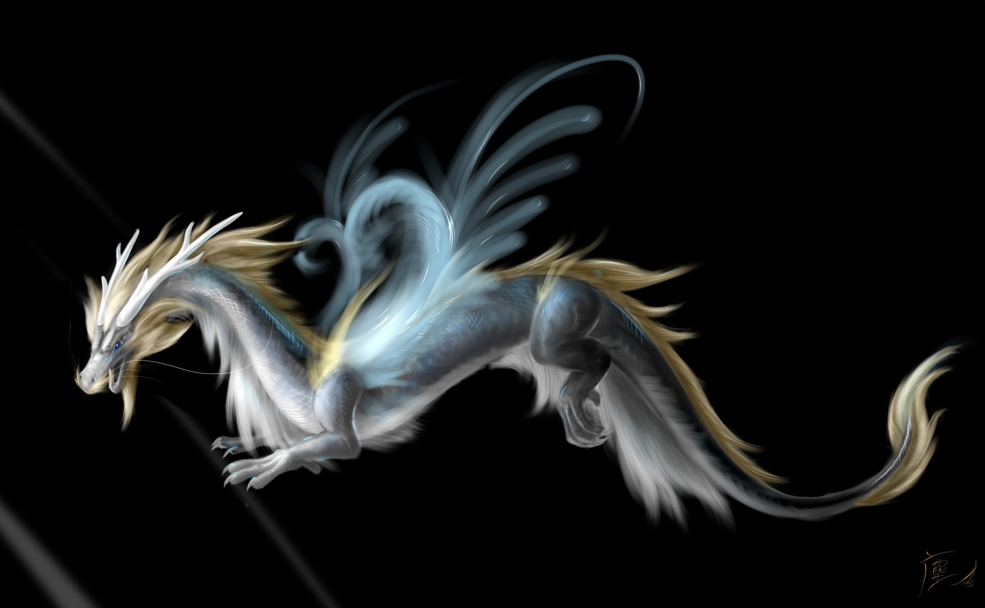 General 3200x1975 dragon fantasy art creature Chinese dragon black background simple background