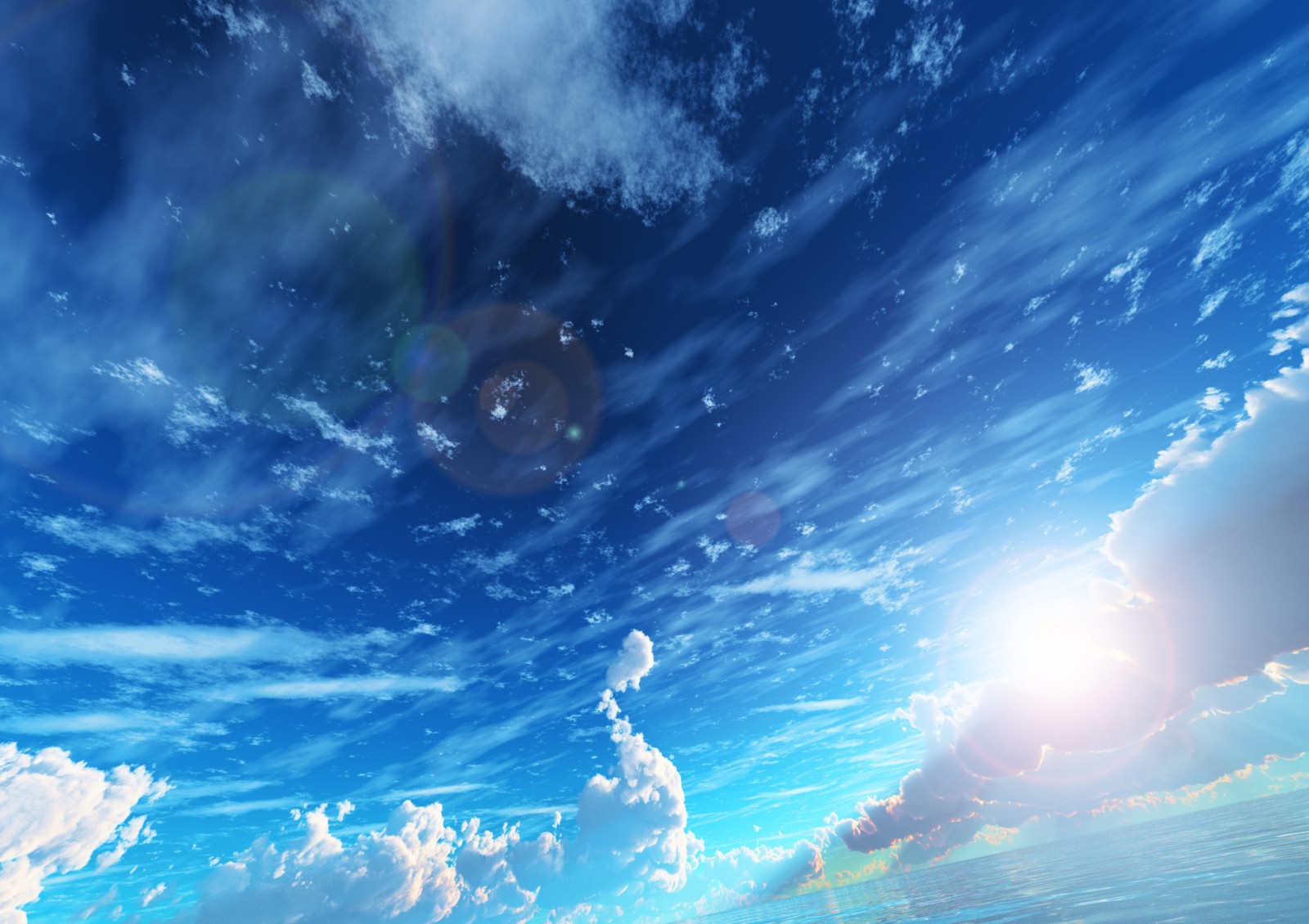 Anime 1600x1130 sky nature blue clouds Sun