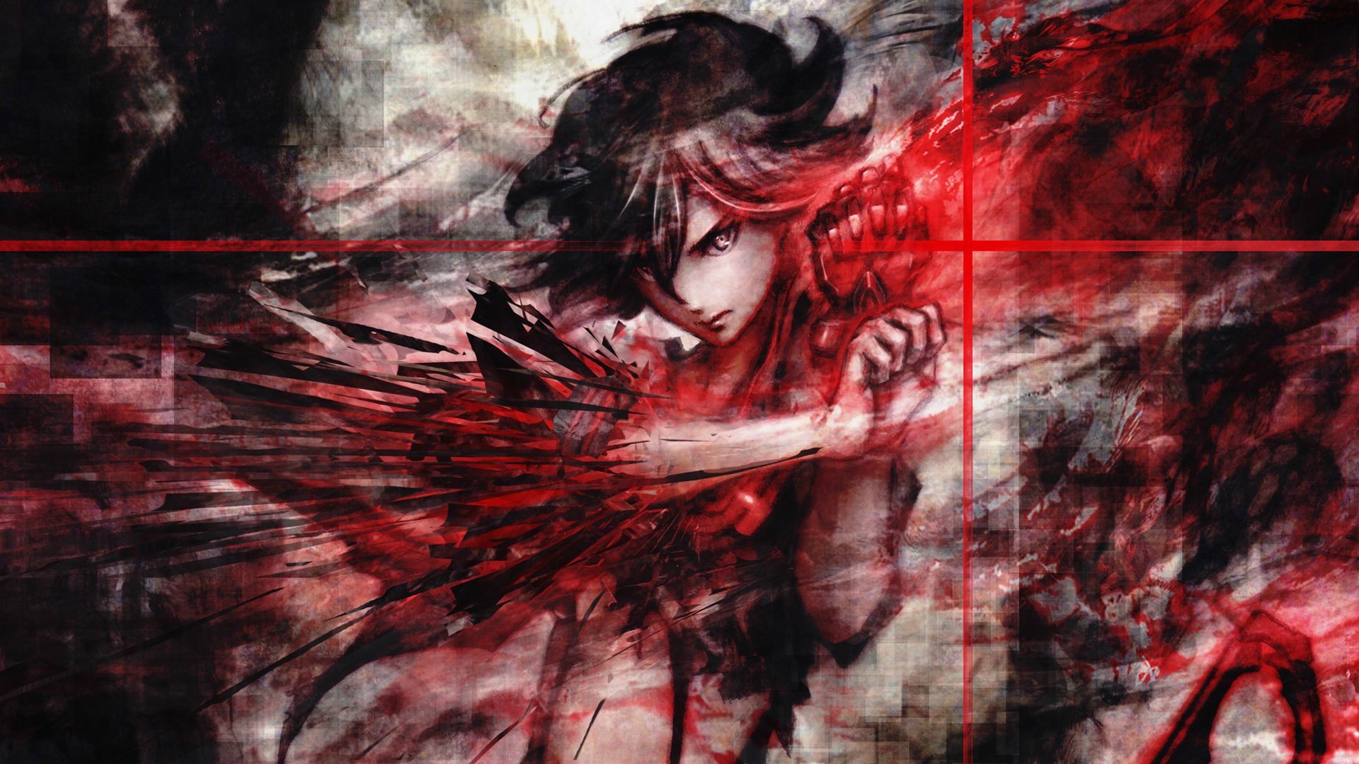 Anime 1920x1080 Kill la Kill Matoi Ryuuko anime girls anime dark hair red abstract artwork lines