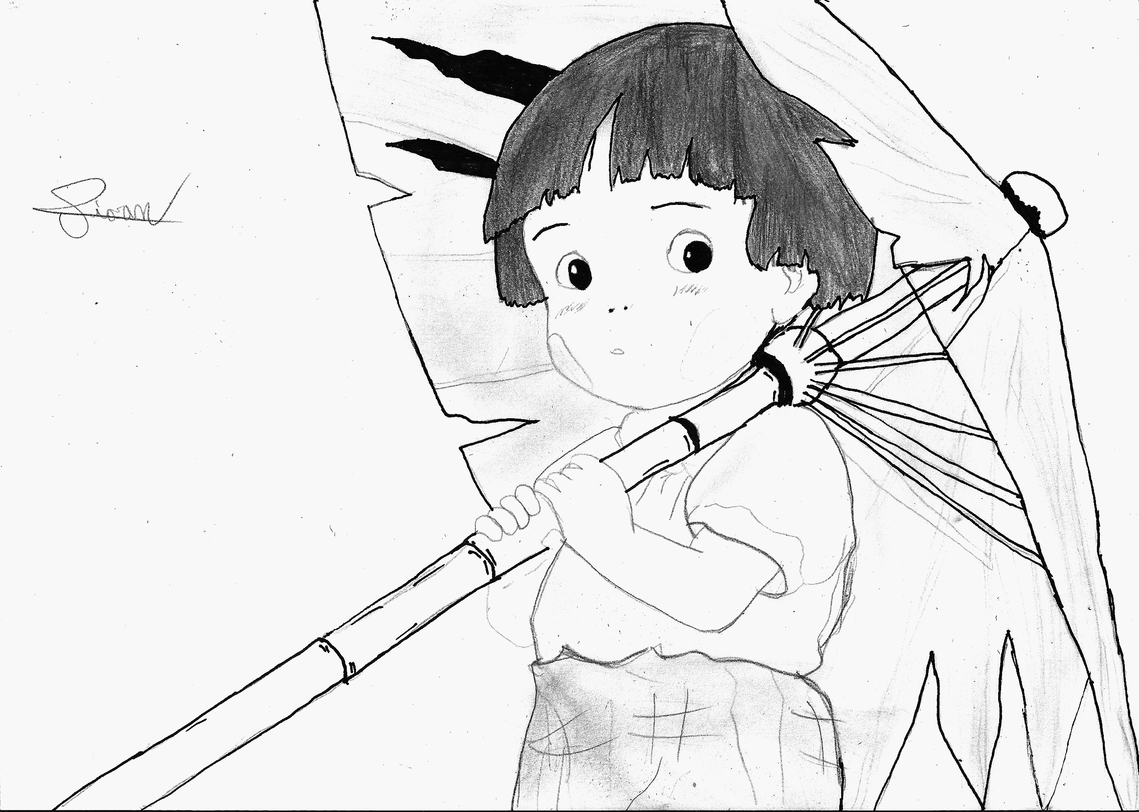 Anime 2329x1660 drawing anime girls anime umbrella monochrome