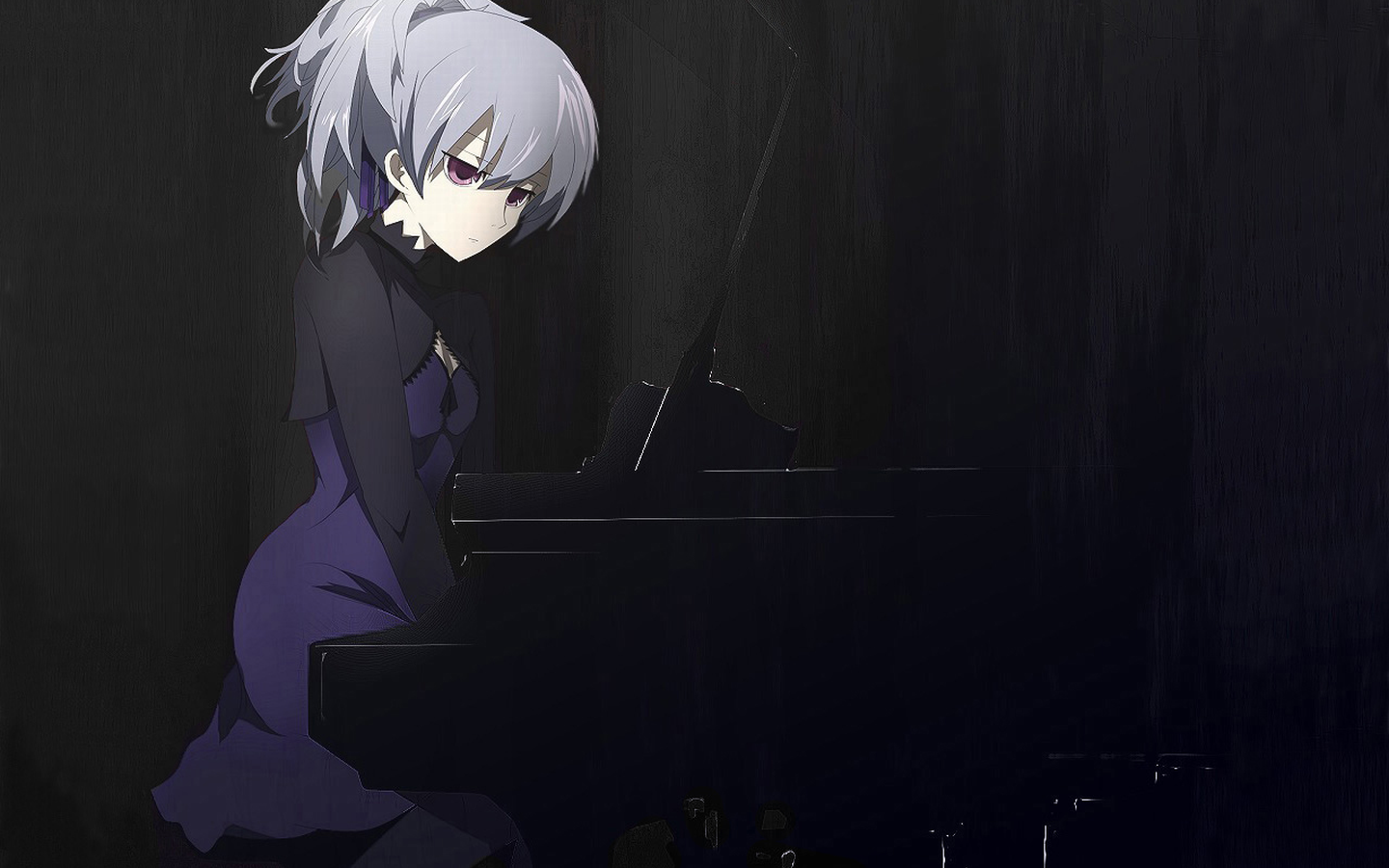 Anime 1440x900 Yin anime girls anime piano Darker than Black musical instrument sitting purple clothing