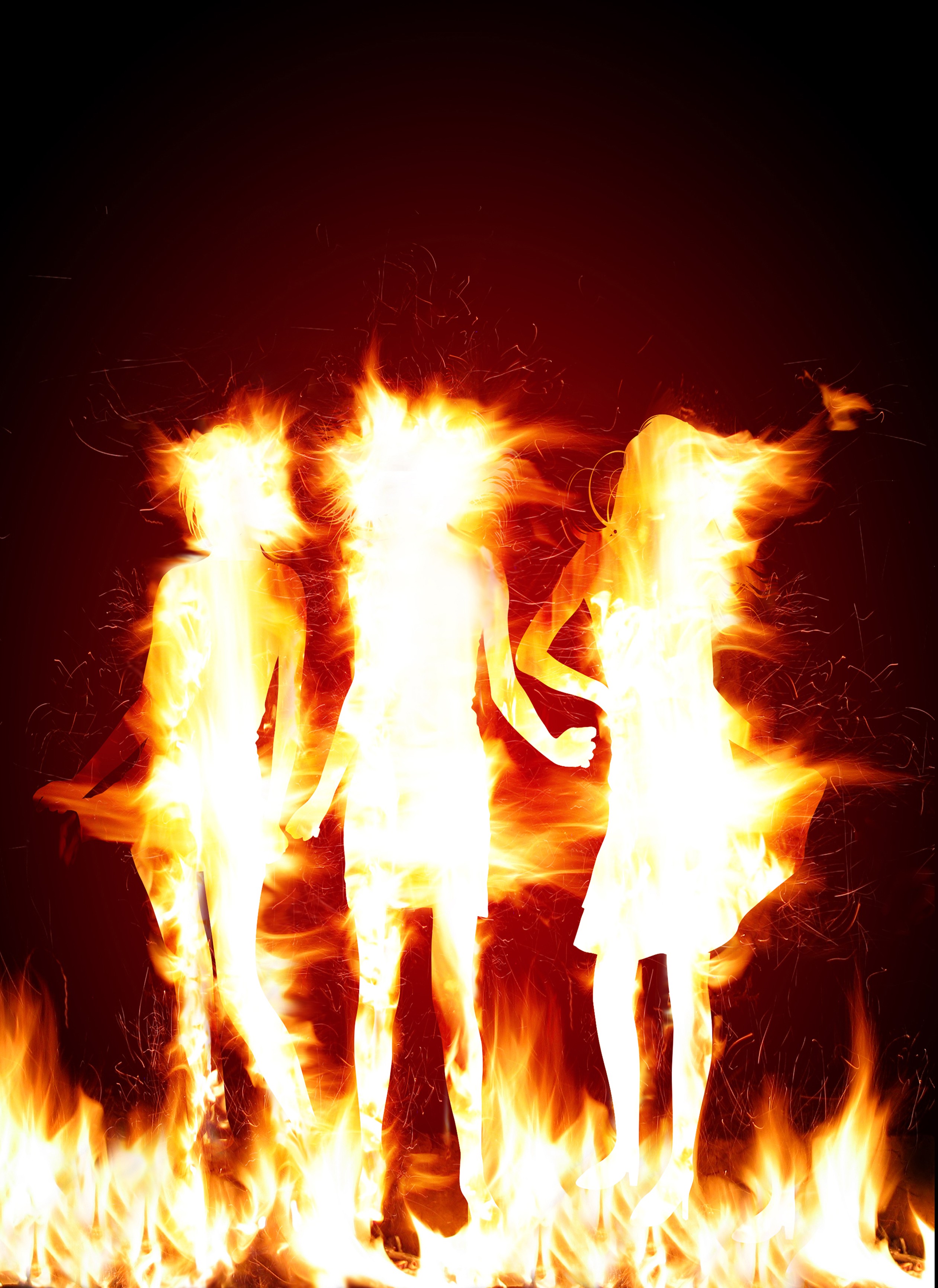 General 2522x3462 fire women anime burning digital art Flame Painter women trio