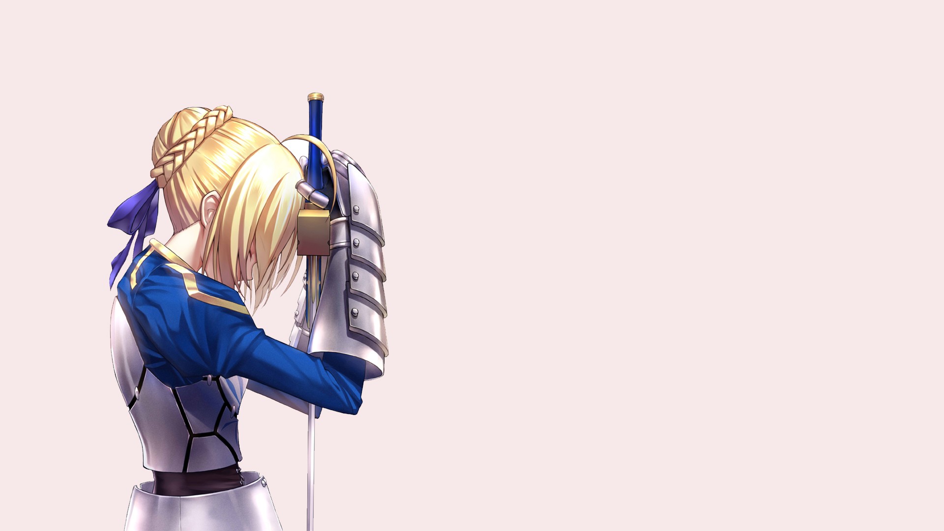 Anime 1920x1080 Fate/Stay Night Fate series anime Saber anime girls fantasy art fantasy girl blonde simple background white background closed eyes