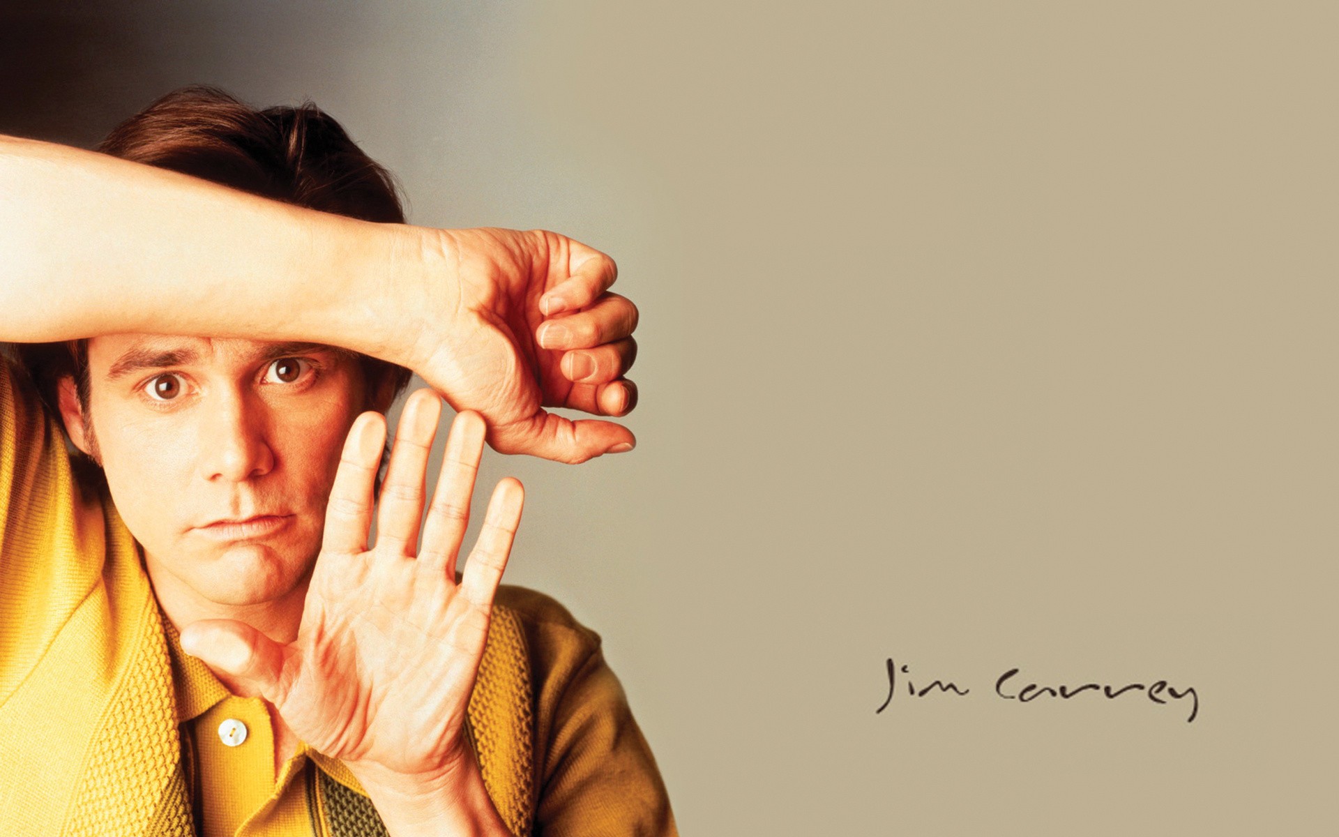 People 1920x1200 Jim Carrey actor men portrait hands celebrity Canadian simple background text caption