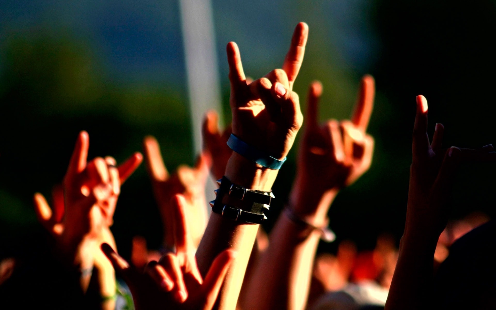 People 1920x1200 hands people heavy metal concerts hand gesture sunlight arms up finger pointing bracelets metal horns closeup