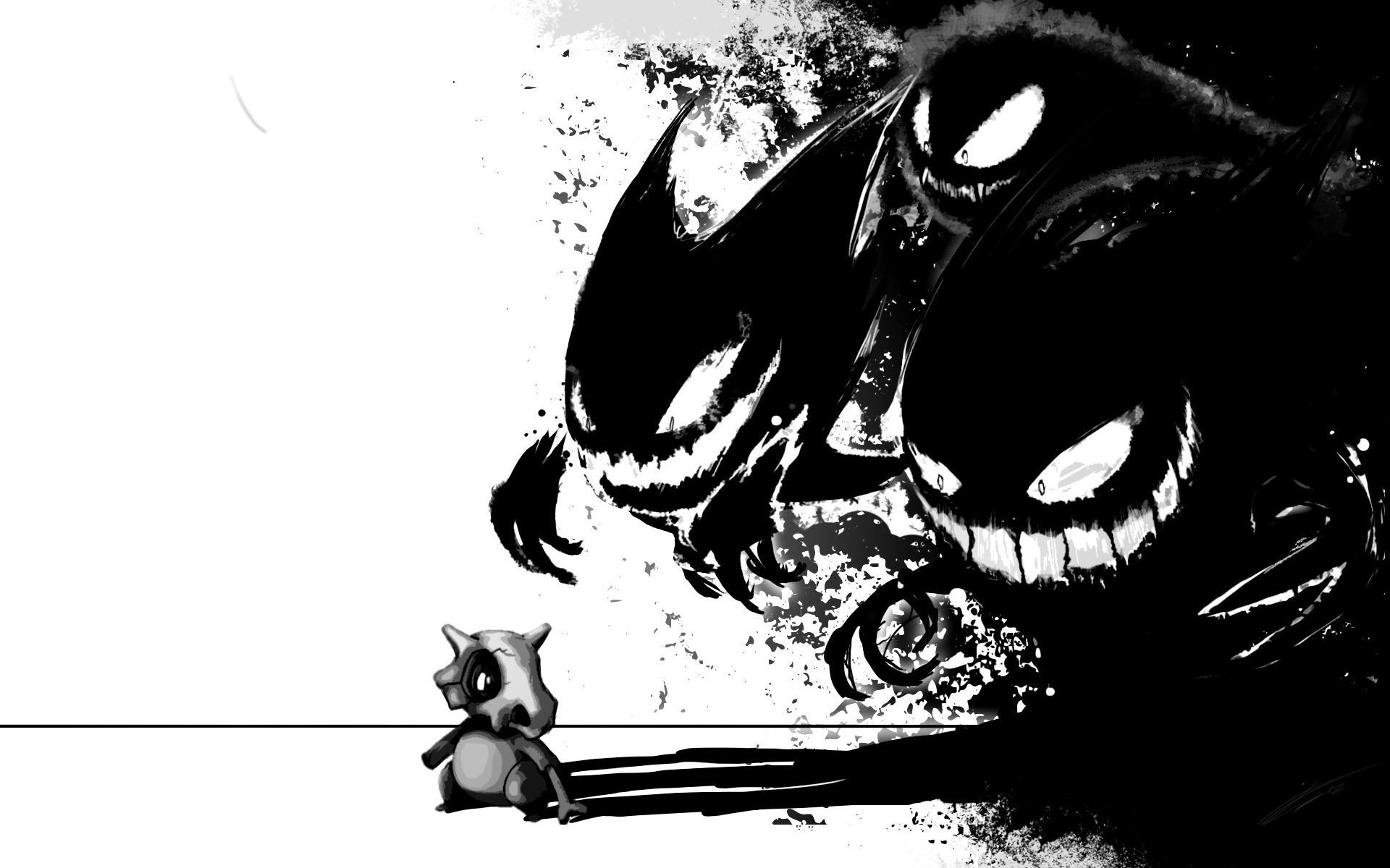 Anime 1920x1200 Gengar Pokémon Cubone Haunter shadow ghost monochrome anime