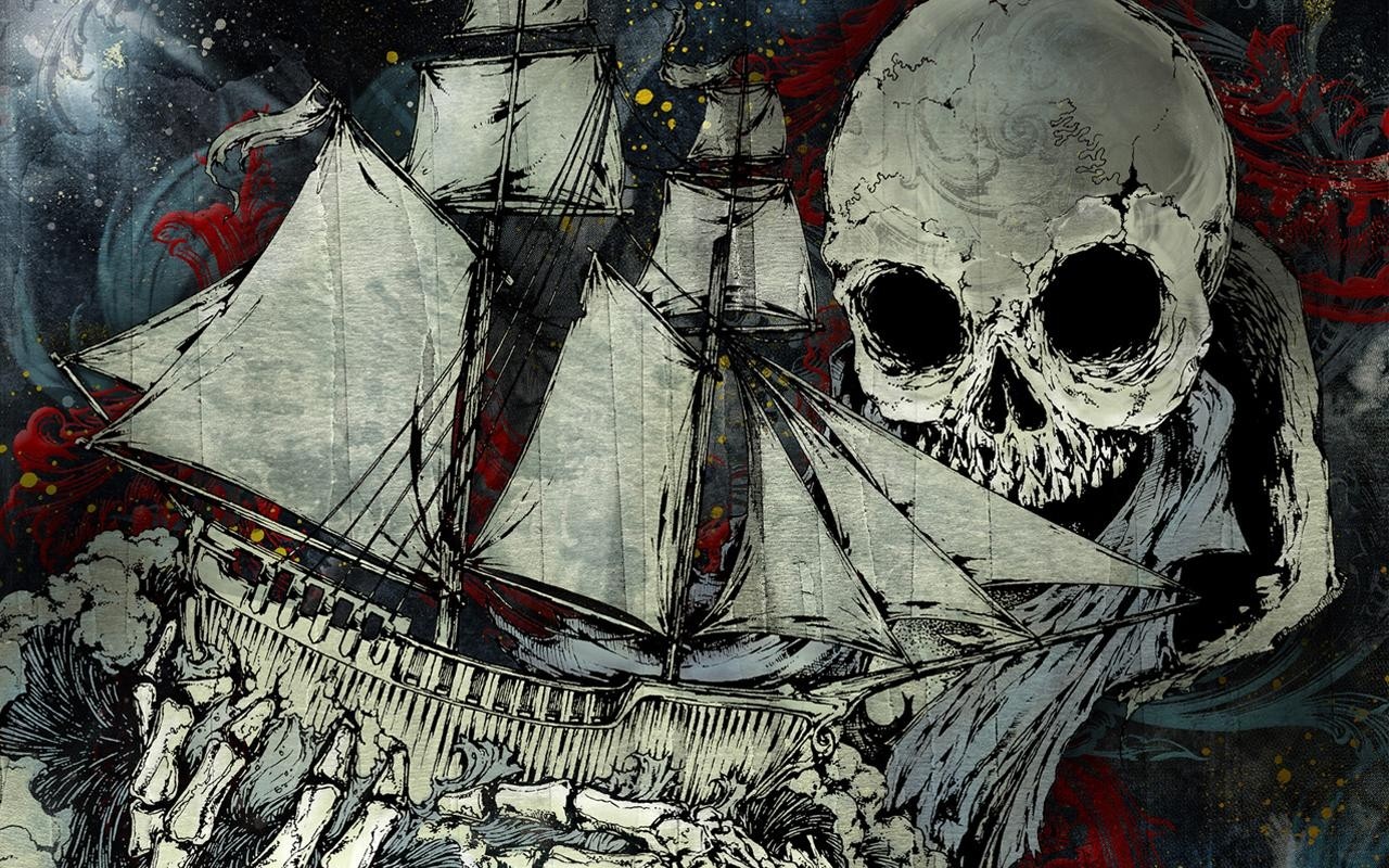 General 1280x800 drawing boat skull paint splatter fantasy art vehicle sailing ship rigging (ship) 36 Crazyfists