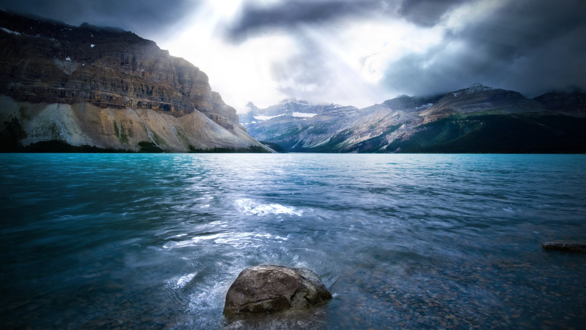General 1920x1080 landscape nature Bow Lake Canada water mountains Banff National Park rocks