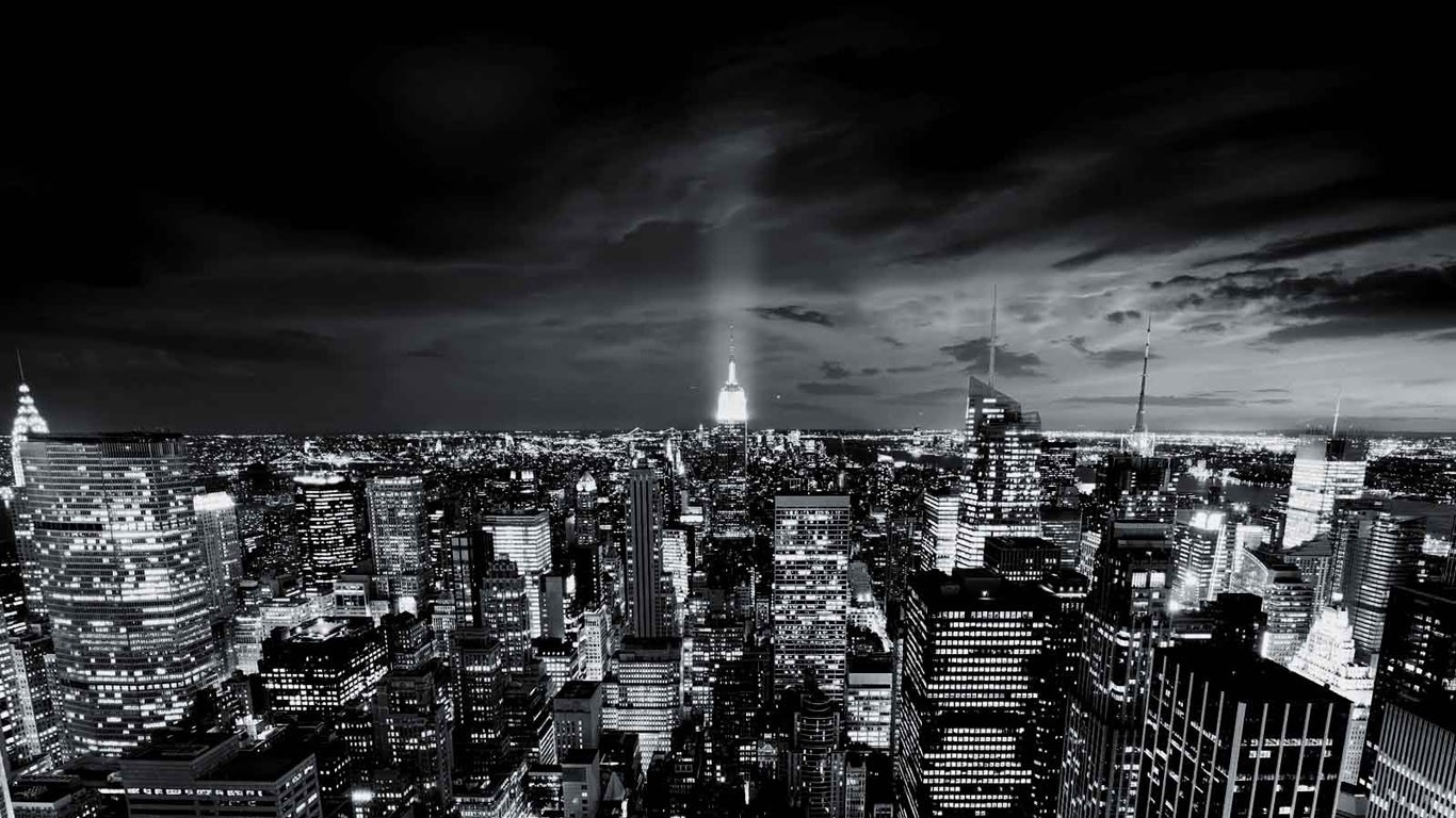 General 1366x768 monochrome New York City cityscape USA panorama city lights
