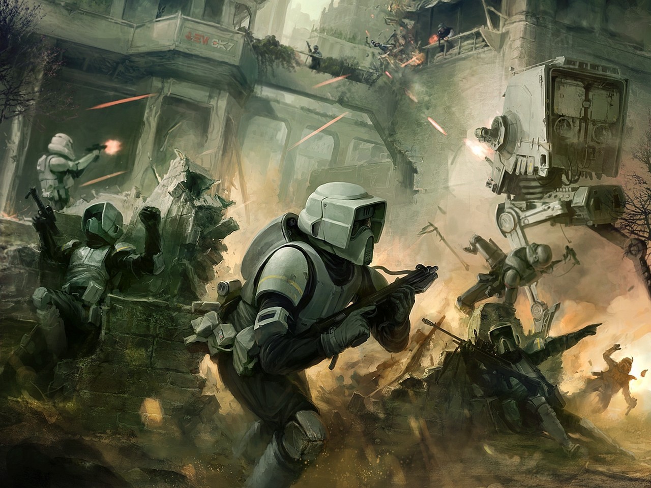 General 1280x960 Star Wars science fiction fan art stormtrooper war battle AT-ST AT-ST Walker scout trooper