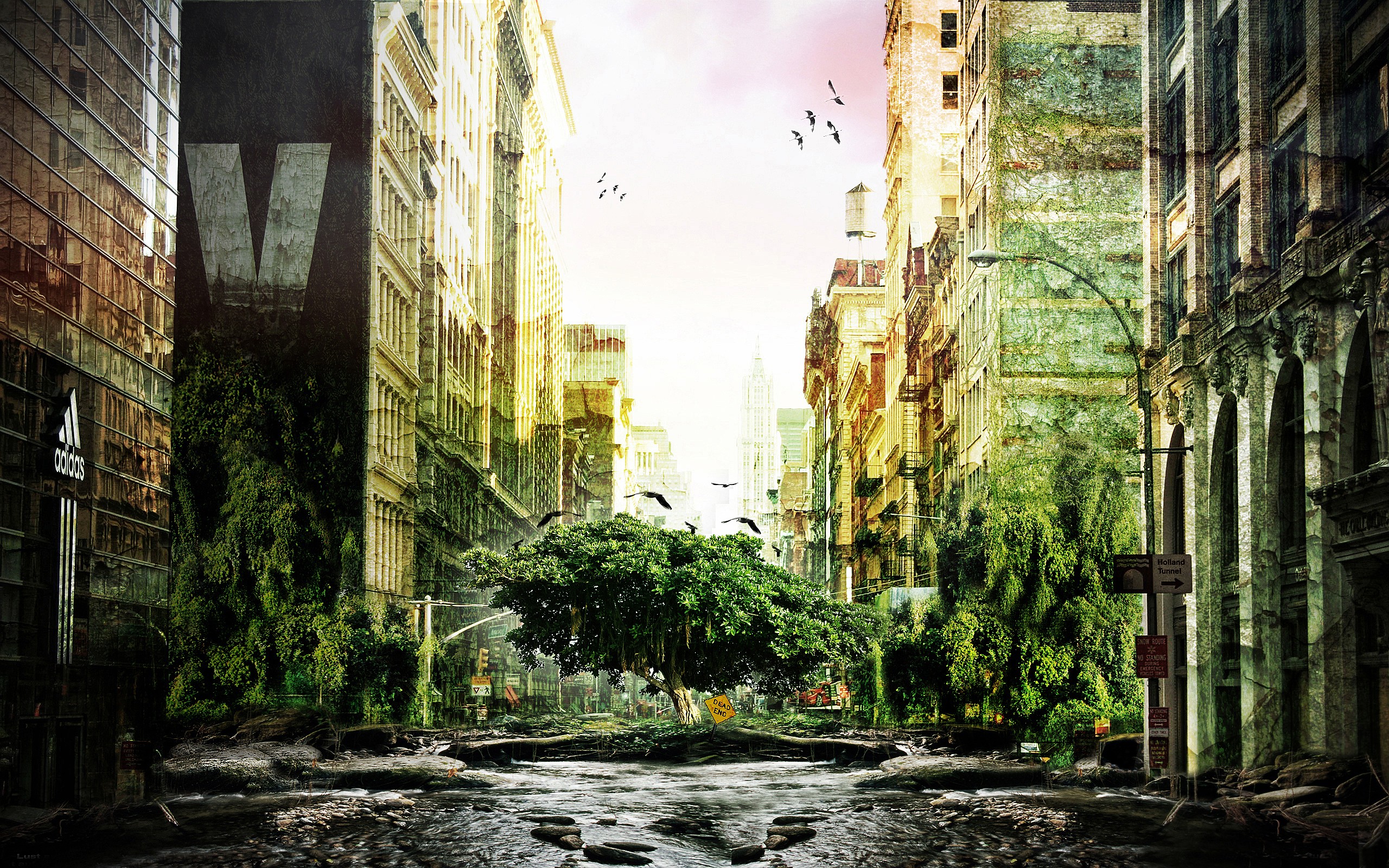 General 2560x1600 artwork digital art apocalyptic city photo manipulation ruins urban science fiction futuristic cityscape plants