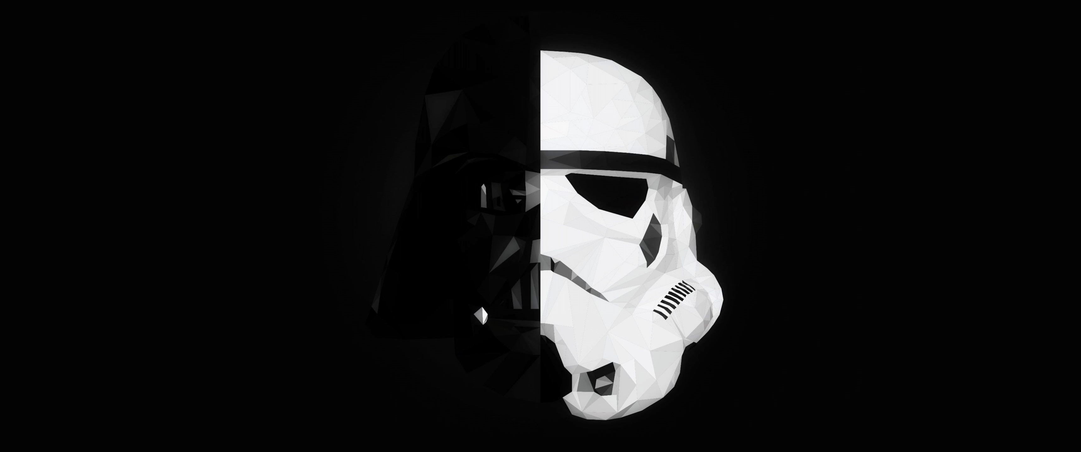 General 3440x1440 Star Wars stormtrooper Darth Vader mask splitting minimalism Imperial Stormtrooper black background movie characters