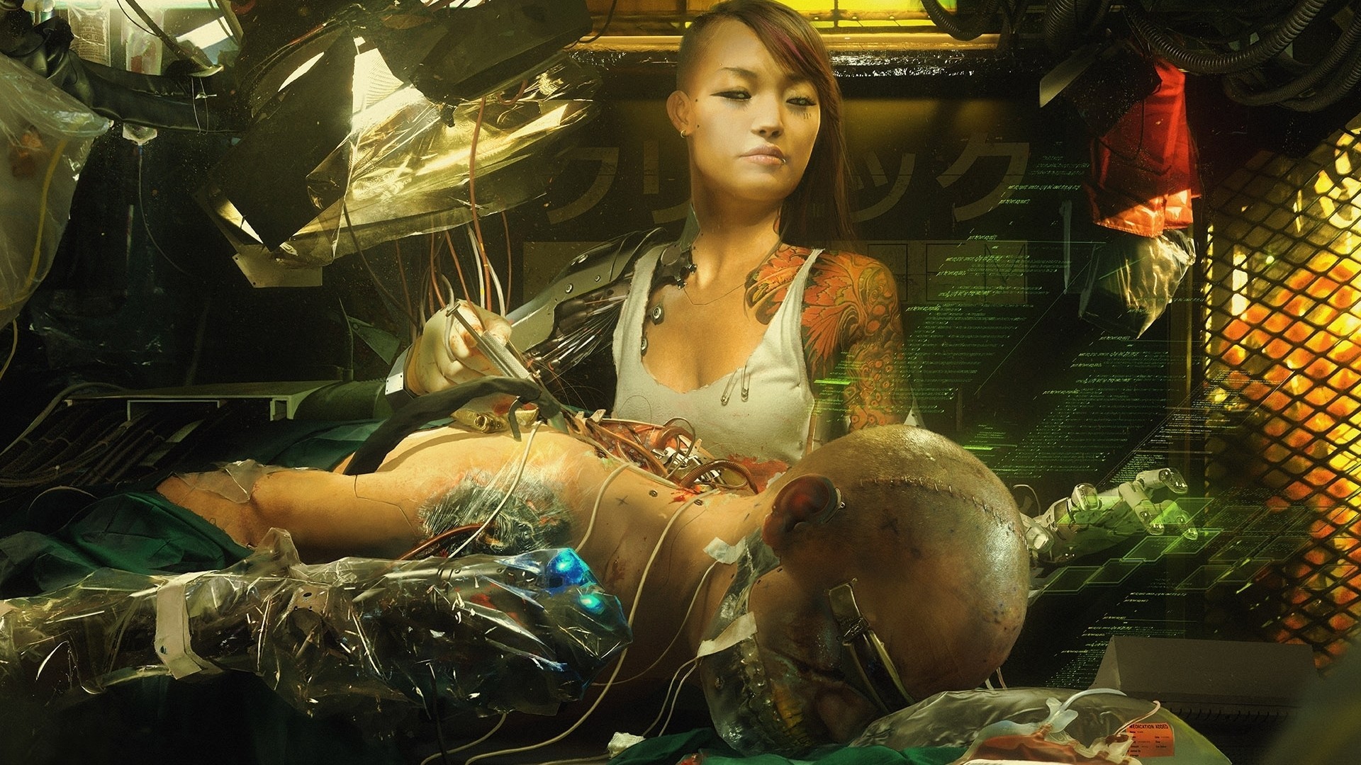 General 1920x1080 artwork cyborg women doctors cyberpunk machine science fiction science fiction women futuristic inked girls men