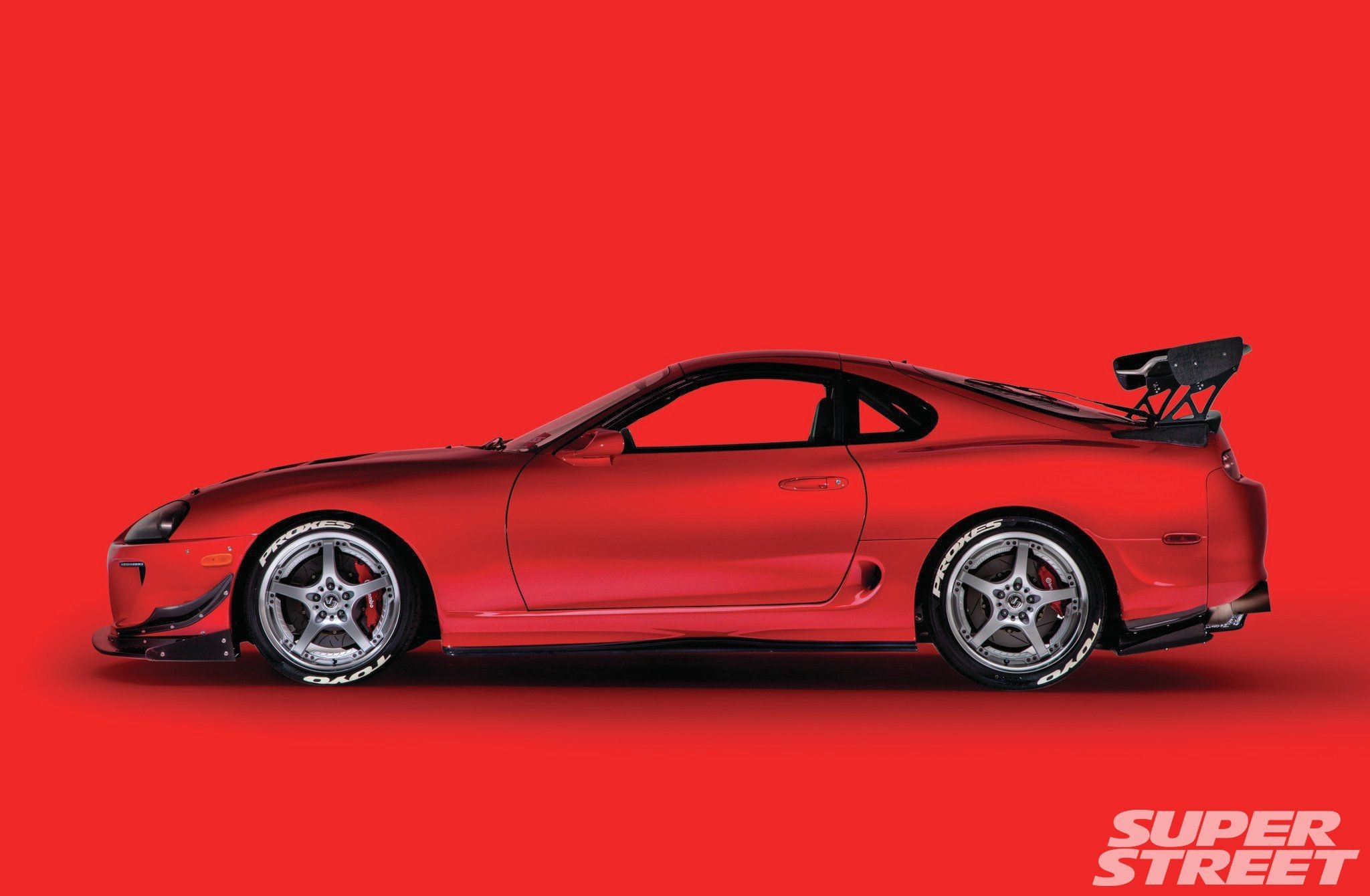 General 2048x1340 car red background red Toyota Supra A80 Toyota Supra Toyota simple background red cars vehicle Japanese cars coupe car spoiler
