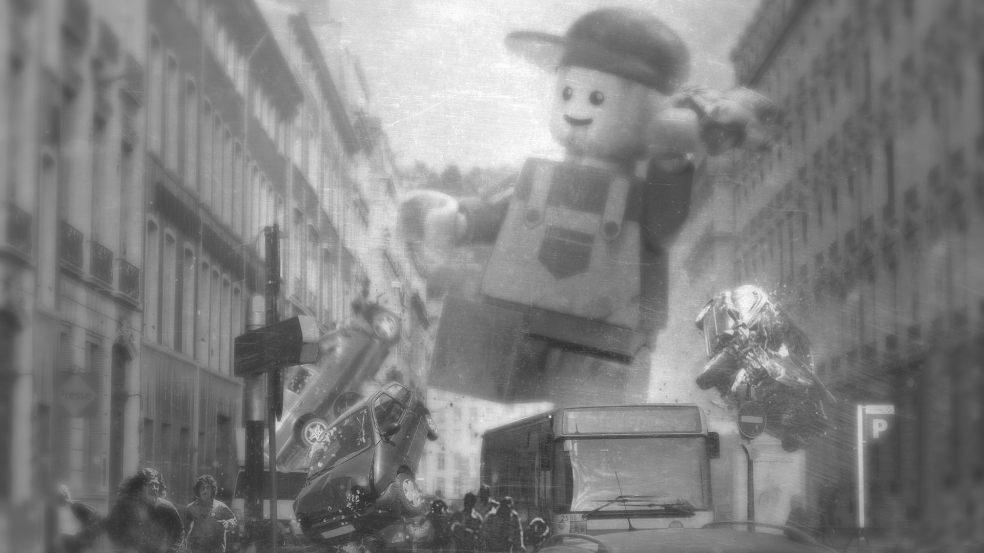 General 1920x1080 Florent Maudoux Freaks' Squeele French comics LEGO toys artwork city destruction monochrome