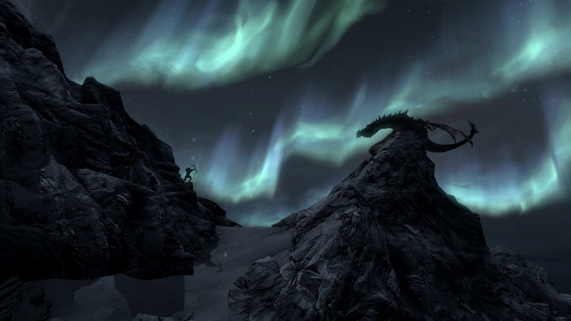 General 1920x1080 video games The Elder Scrolls V: Skyrim PC gaming dragon creature RPG aurorae sky night