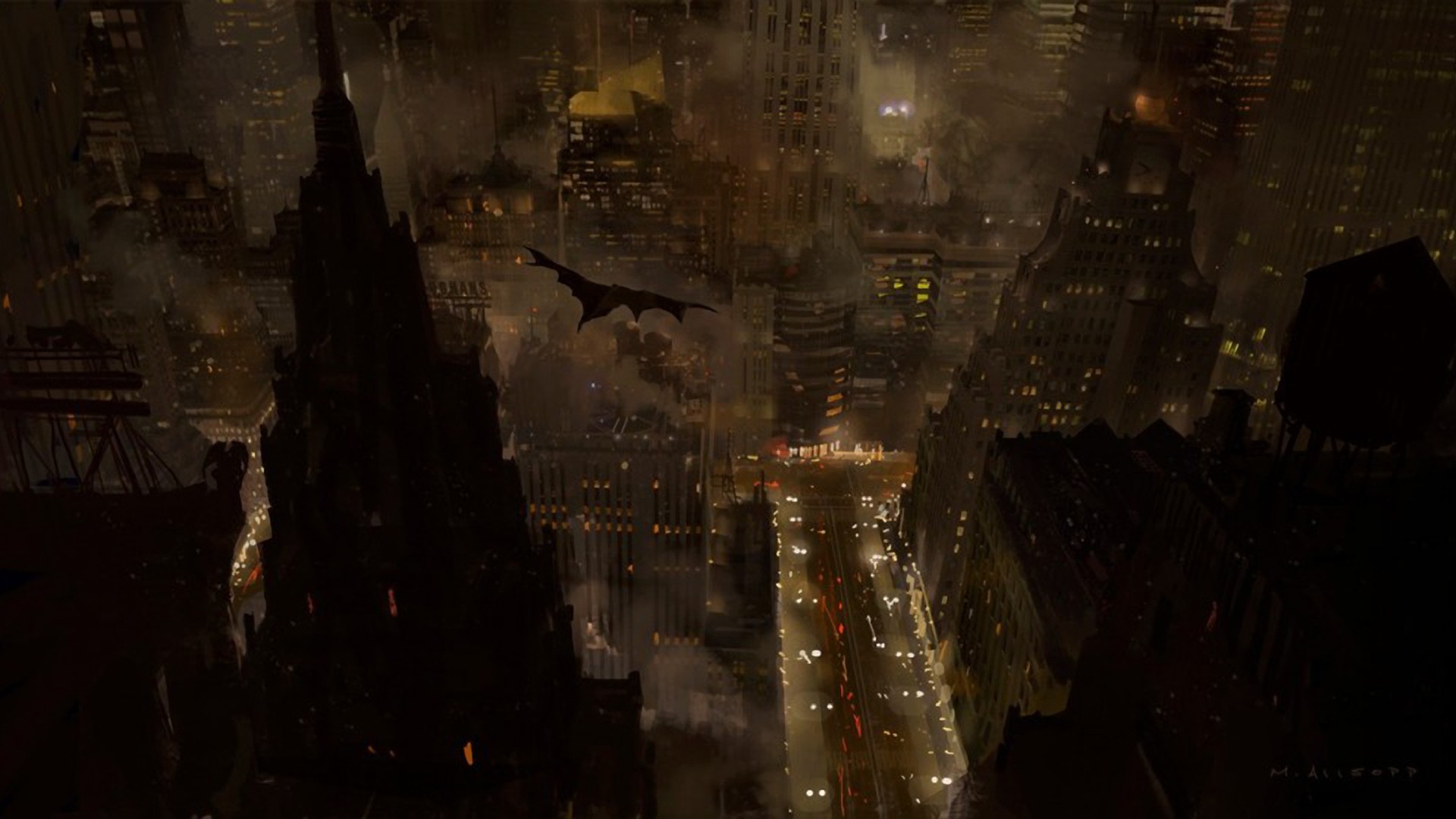 General 1920x1080 Batman Begins movies Gotham City dark film stills Batman cityscape