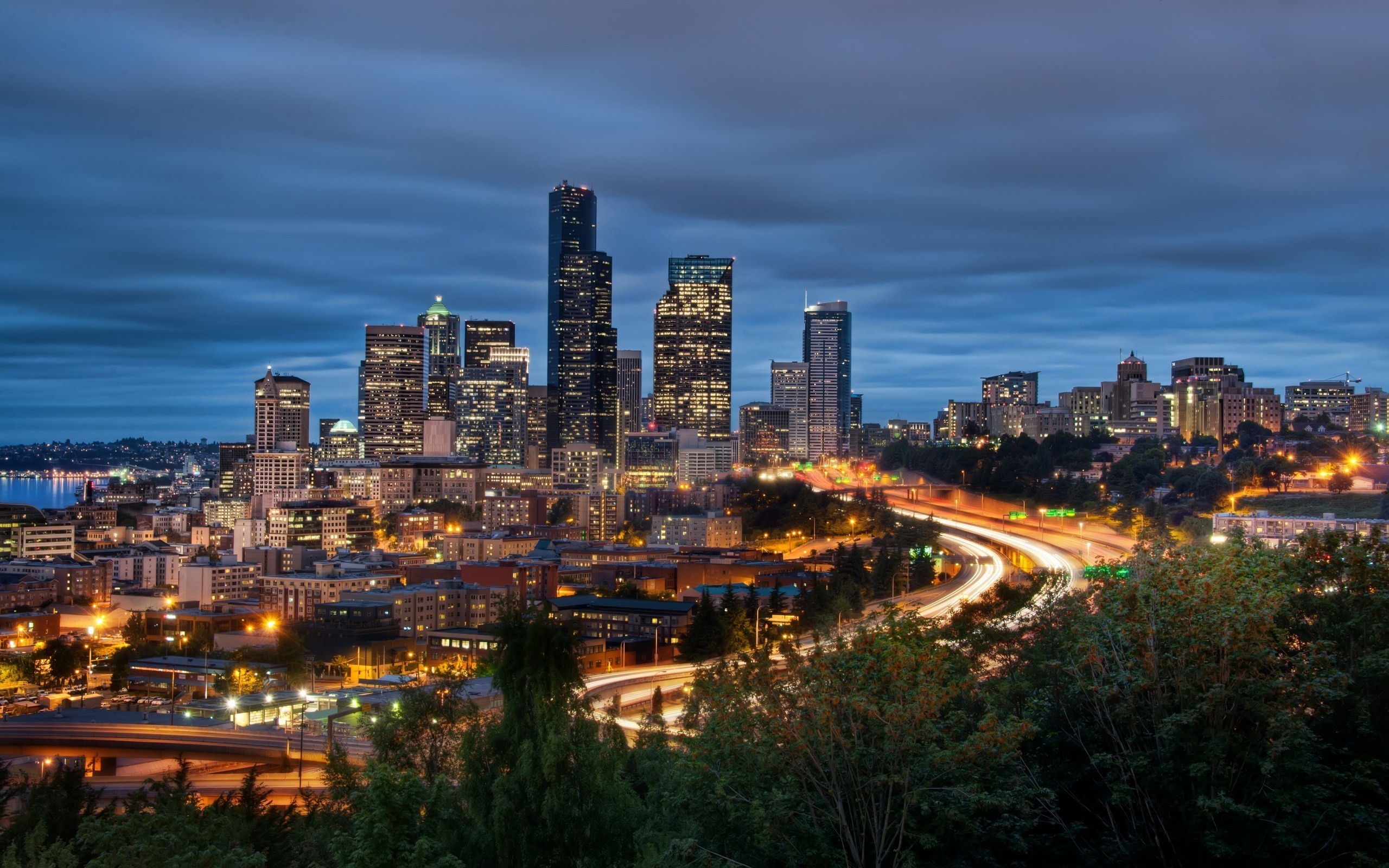 General 2560x1600 city cityscape HDR Seattle long exposure USA city lights Washington State