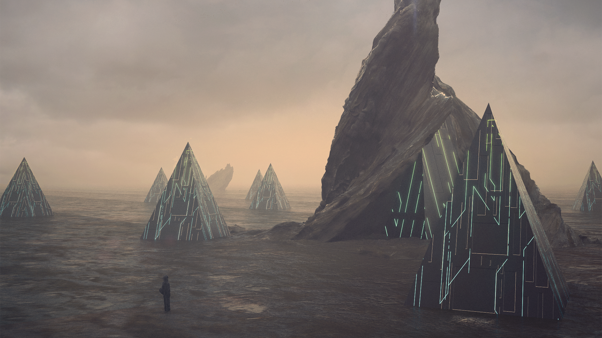 General 1920x1080 landscape science fiction futuristic pyramid loneliness alone Beacon