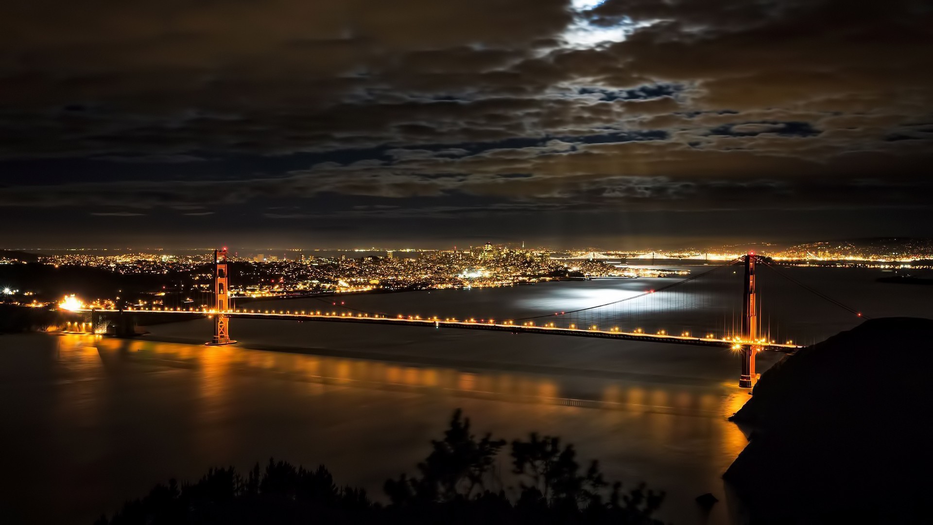 General 1920x1080 bridge San Francisco Golden Gate Bridge suspension bridge city lights night dark USA