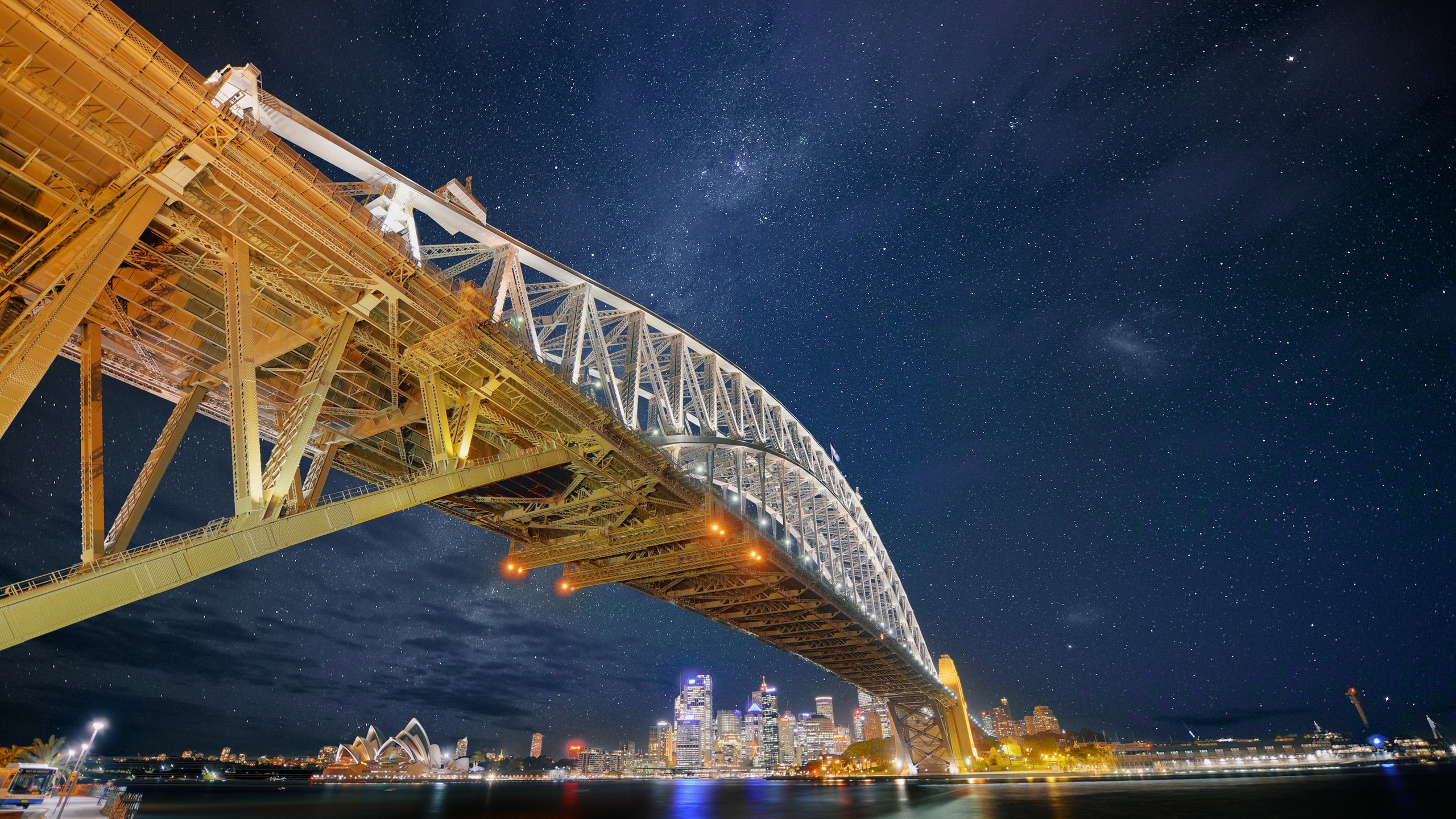 General 2560x1440 bridge night city Sydney Sydney Harbour Bridge stars Sydney Harbour low-angle Australia construction