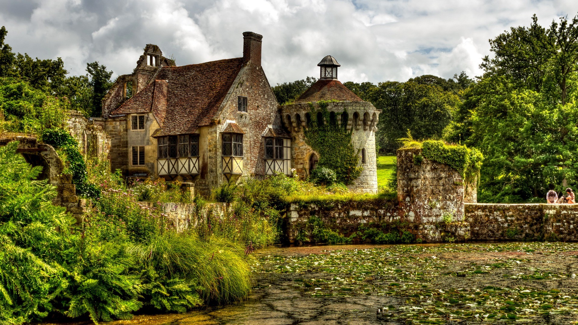 General 1920x1080 architecture old building trees nature bricks plants England UK HDR clouds forest lake couple