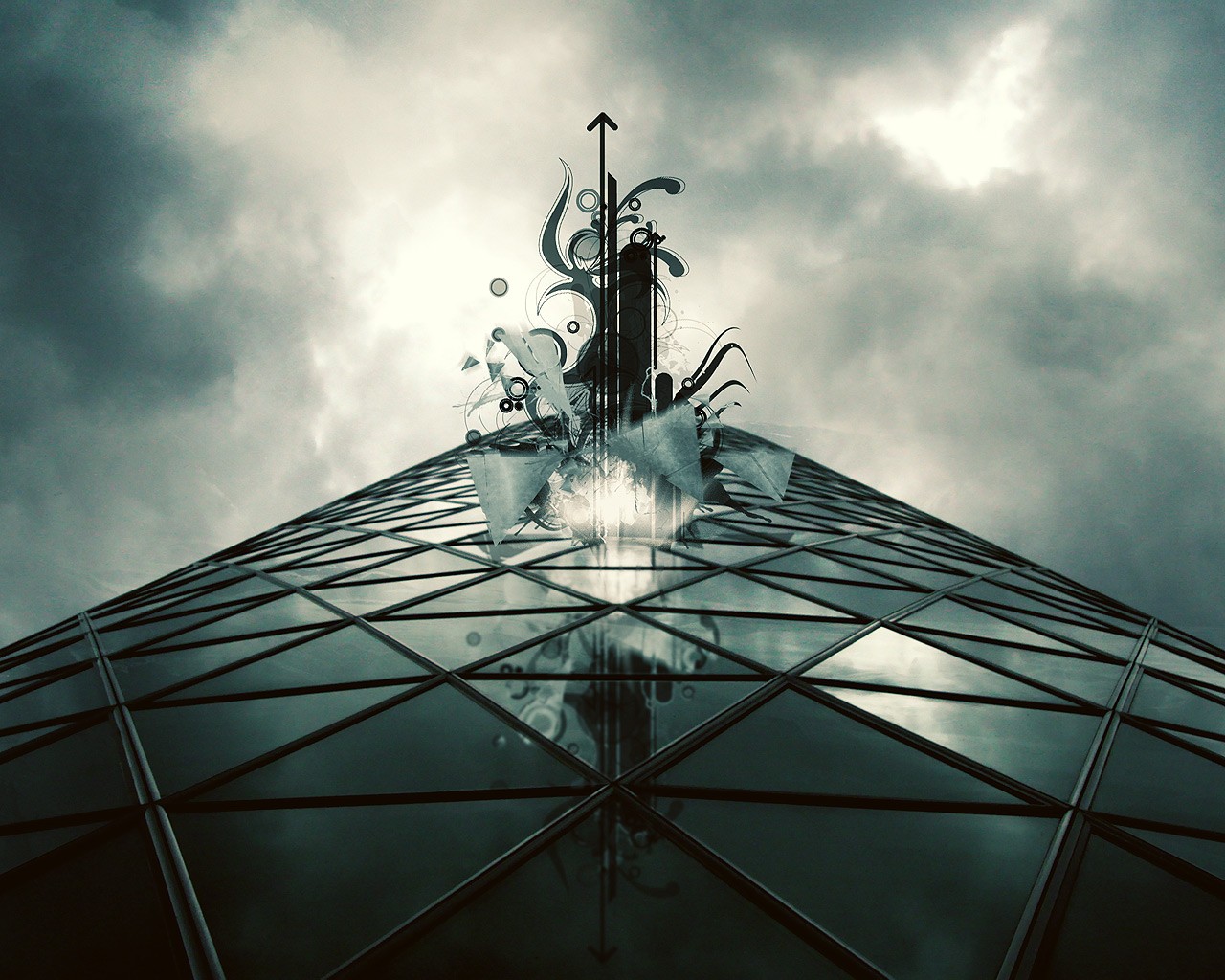General 1280x1024 architecture digital art abstract worm's eye view low-angle CGI sky building