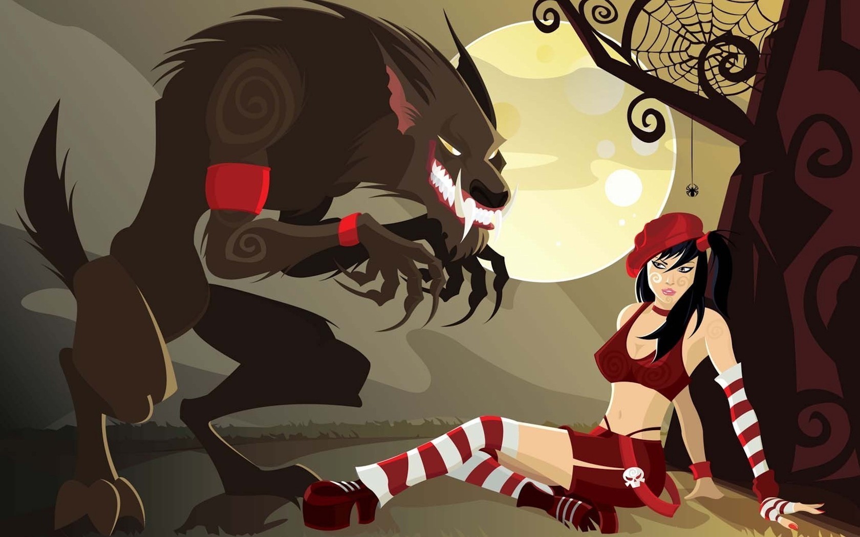 General 1680x1050 Little Red Riding Hood fantasy girl werewolves wolf creature fantasy art women hat black hair