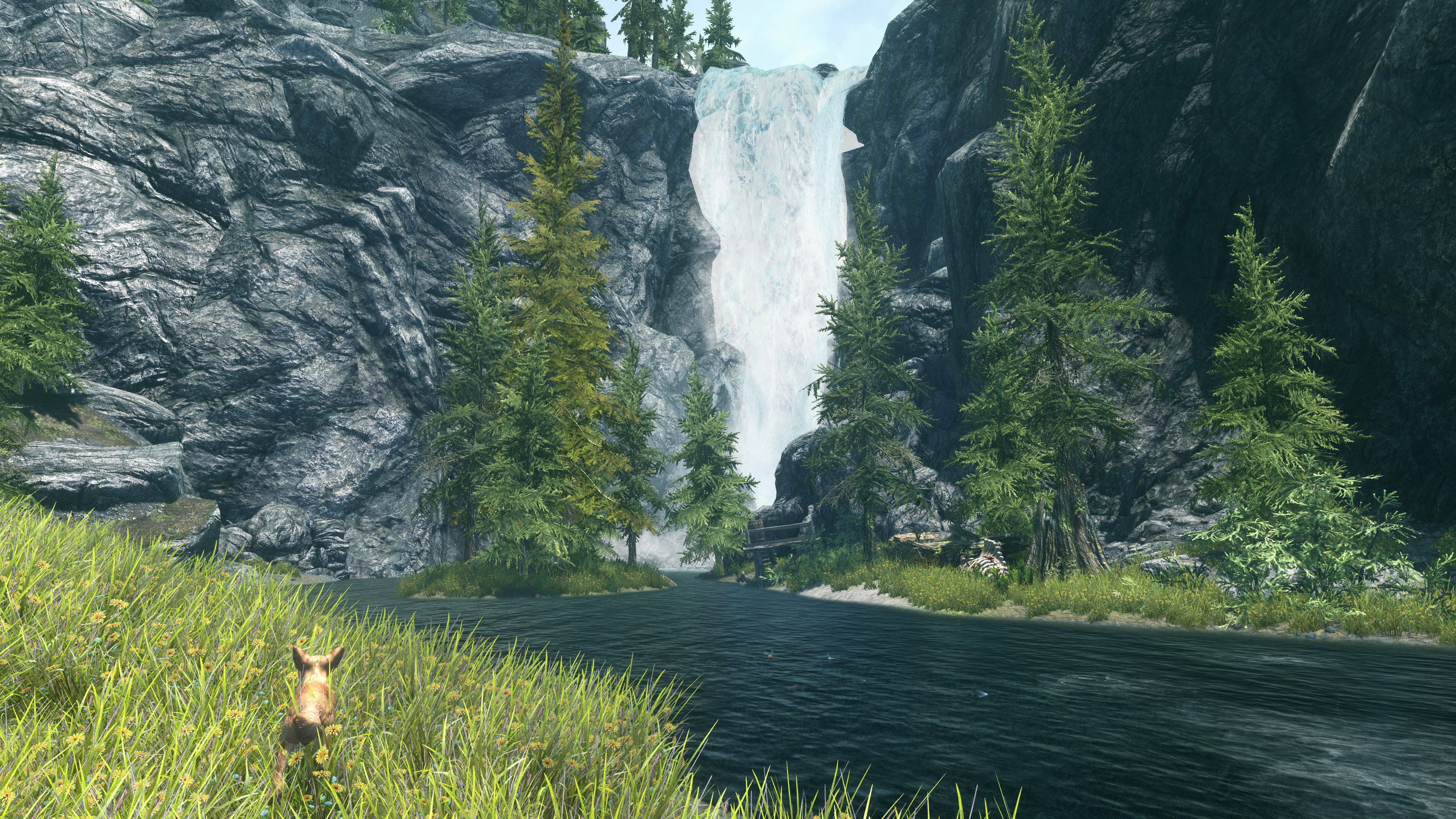 General 3840x2160 The Elder Scrolls V: Skyrim nature landscape trees RPG screen shot video games PC gaming waterfall