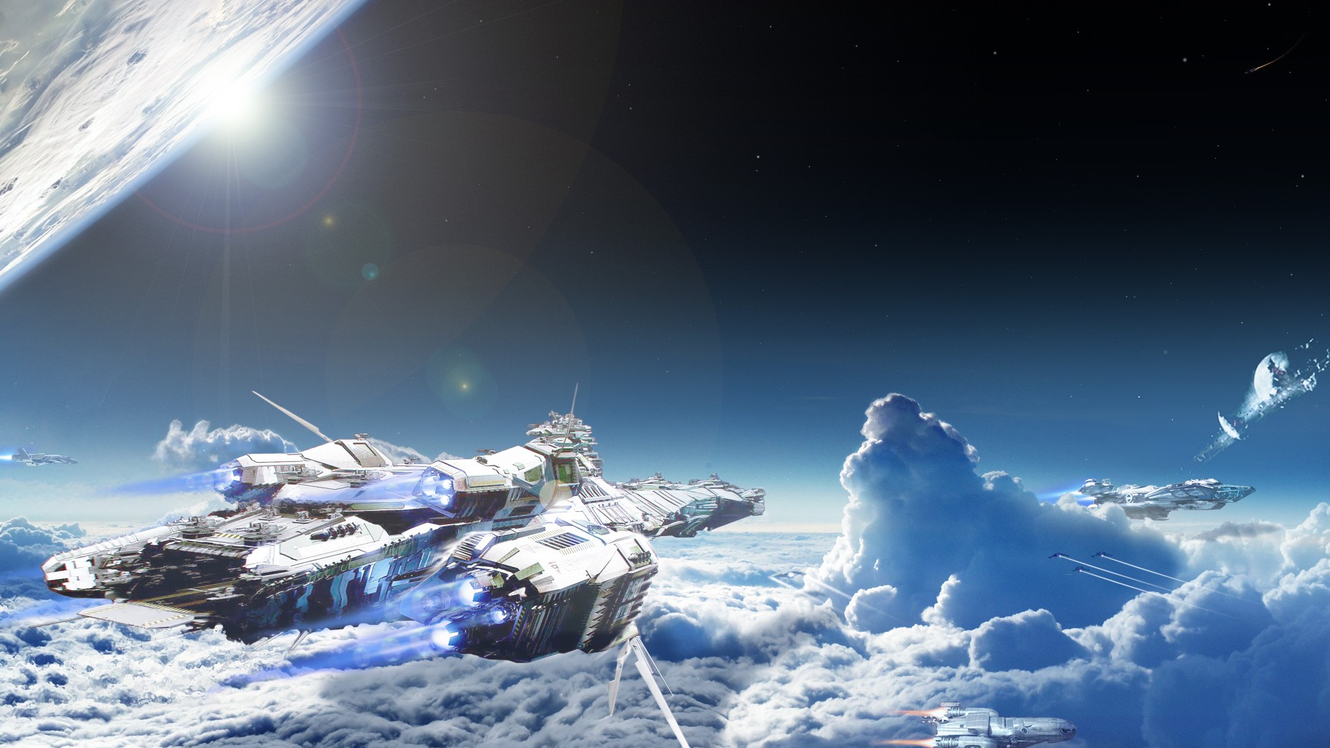 General 1920x1080 Dreadnought Star Citizen space clouds lens flare planet video game art PC gaming science fiction