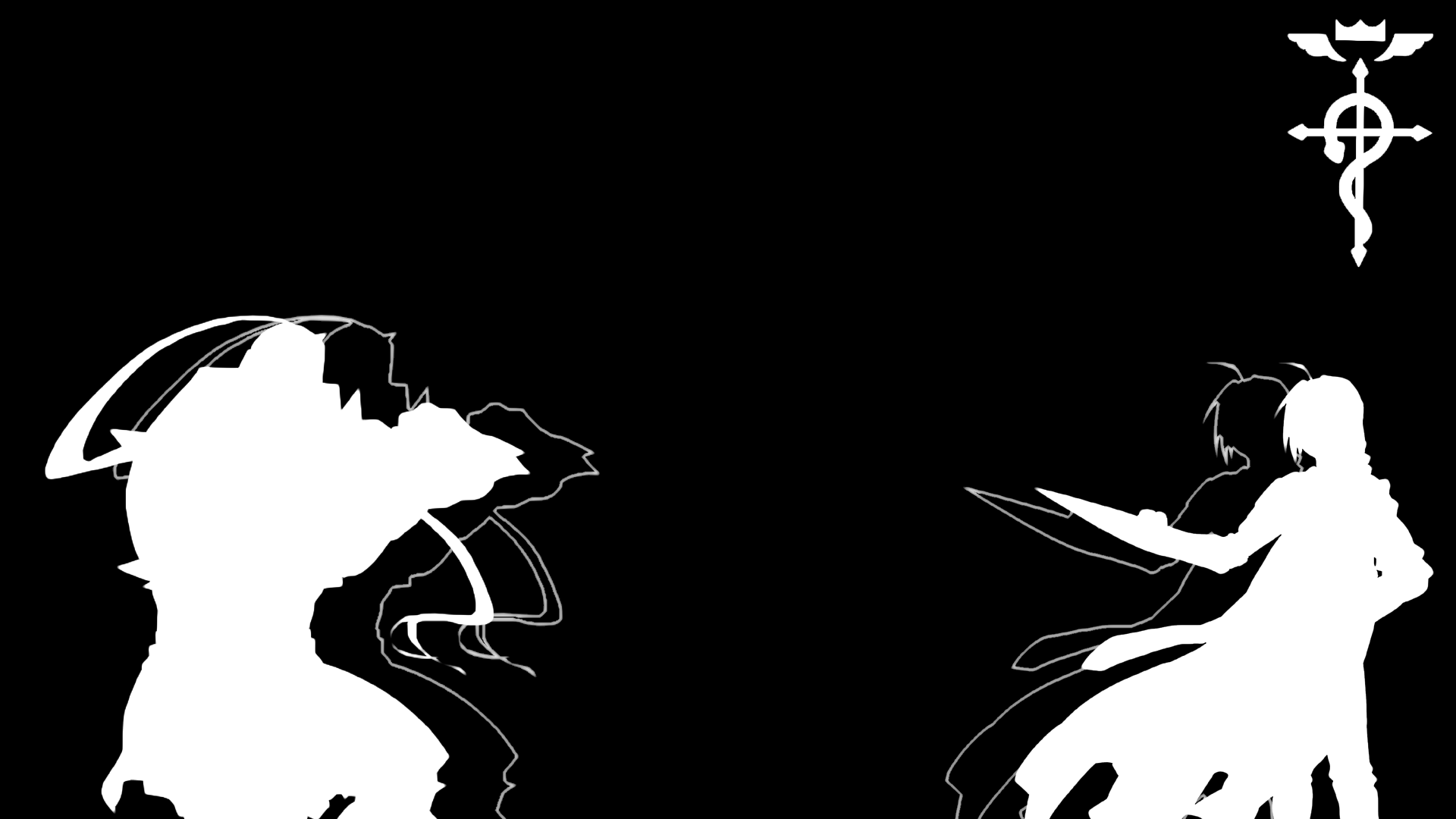 Anime 1920x1080 anime Full Metal Alchemist Elric Edward Elric Alphonse simple background black background minimalism monochrome