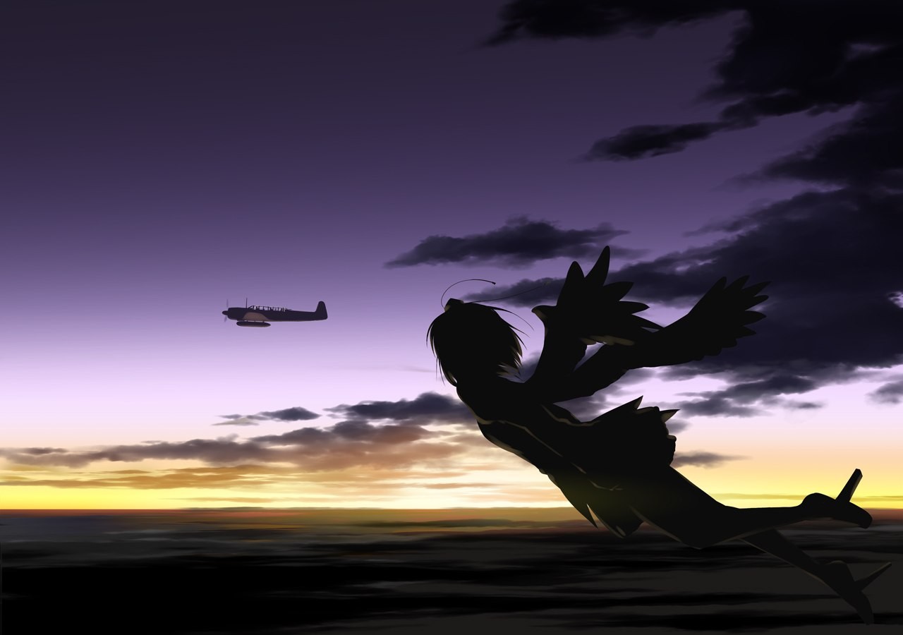 Anime 1280x900 manga anime girls sky aircraft military aircraft vehicle clouds dark sunlight