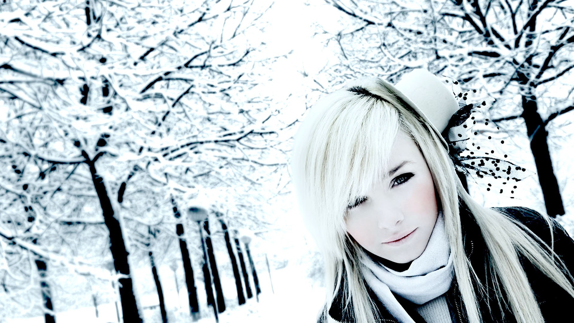 People 1920x1080 women blonde snow winter women outdoors hat face outdoors looking at viewer cold
