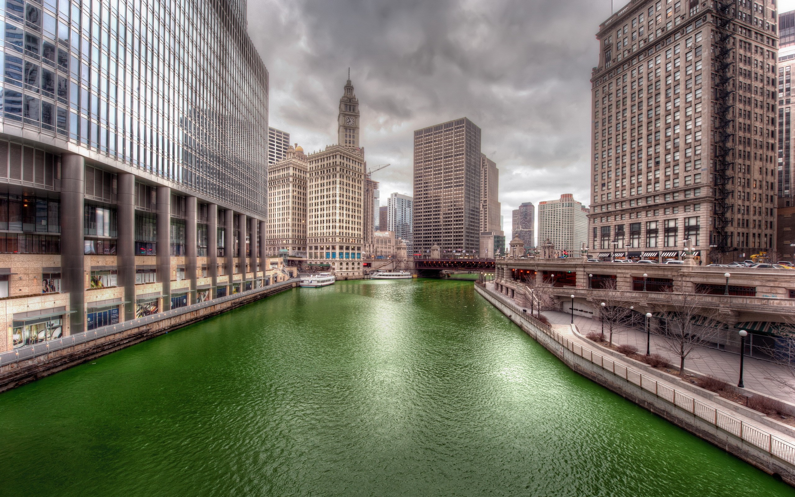 General 2560x1600 cityscape HDR building river Chicago clouds USA city
