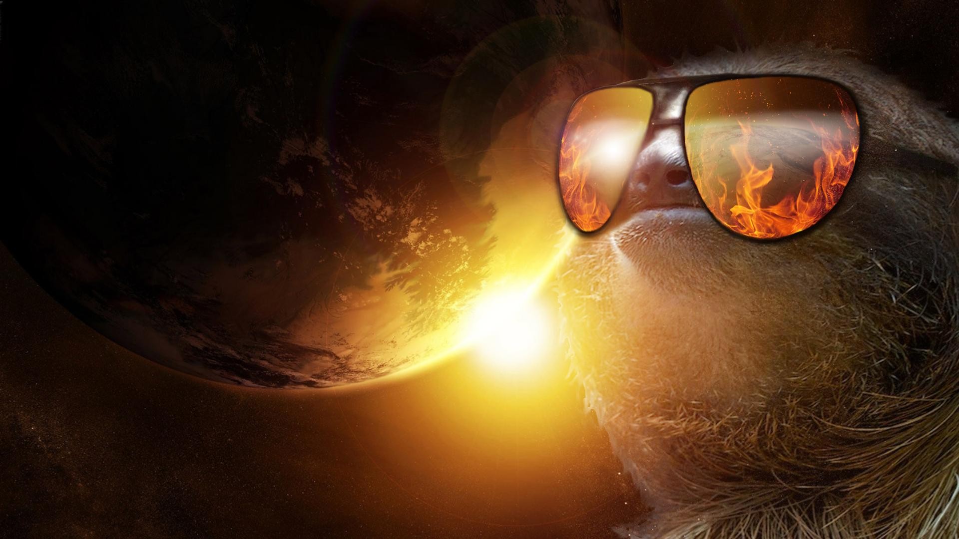 General 1920x1080 planet sloths stars digital art sunglasses