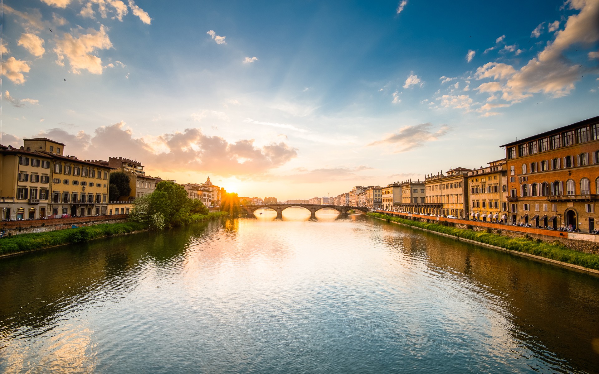 General 1920x1200 cityscape river bridge building sunset Florence arno (river) Italy
