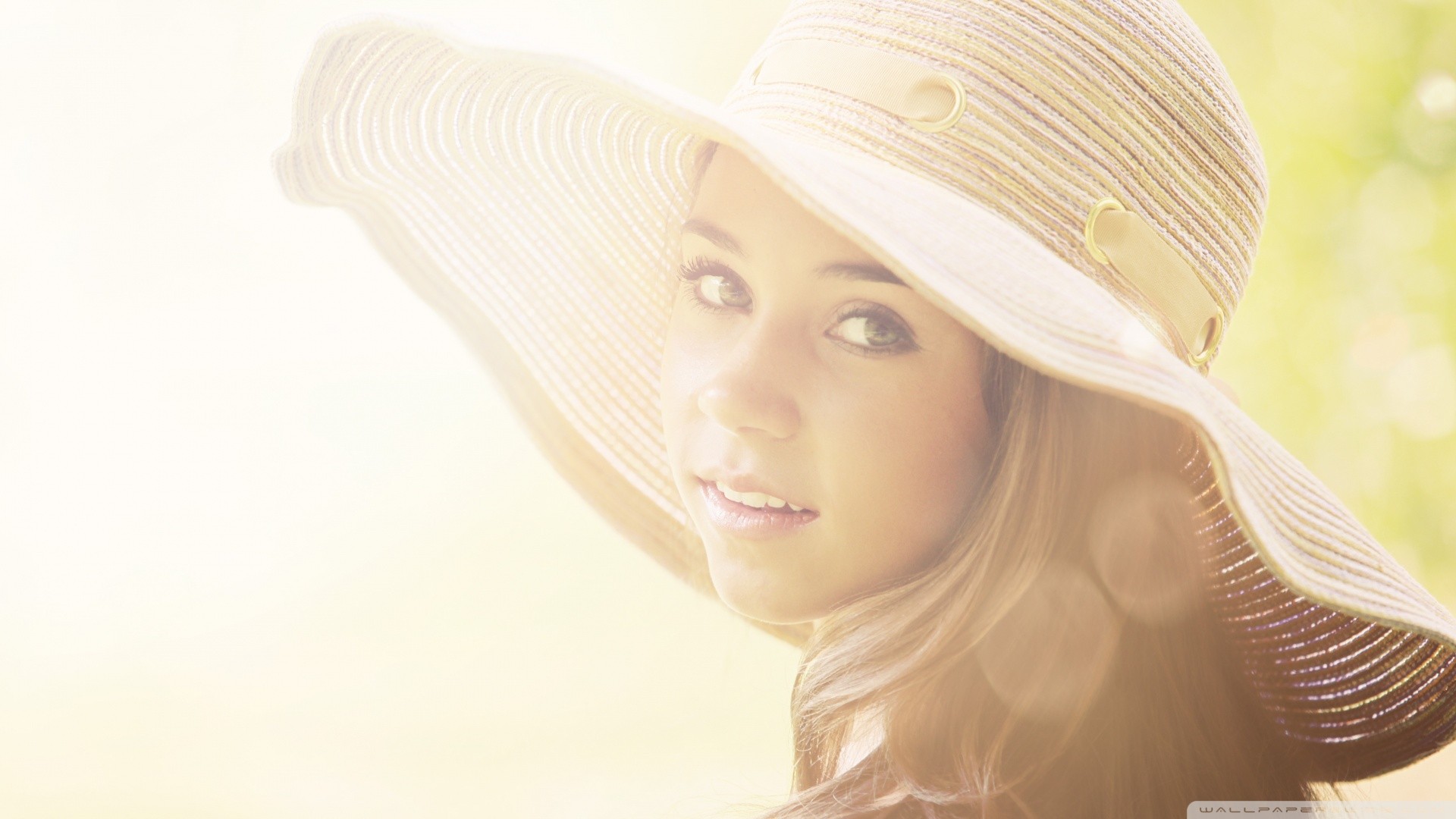 People 1920x1080 women millinery overexposed brunette long hair looking at viewer smiling women with hats face closeup hat