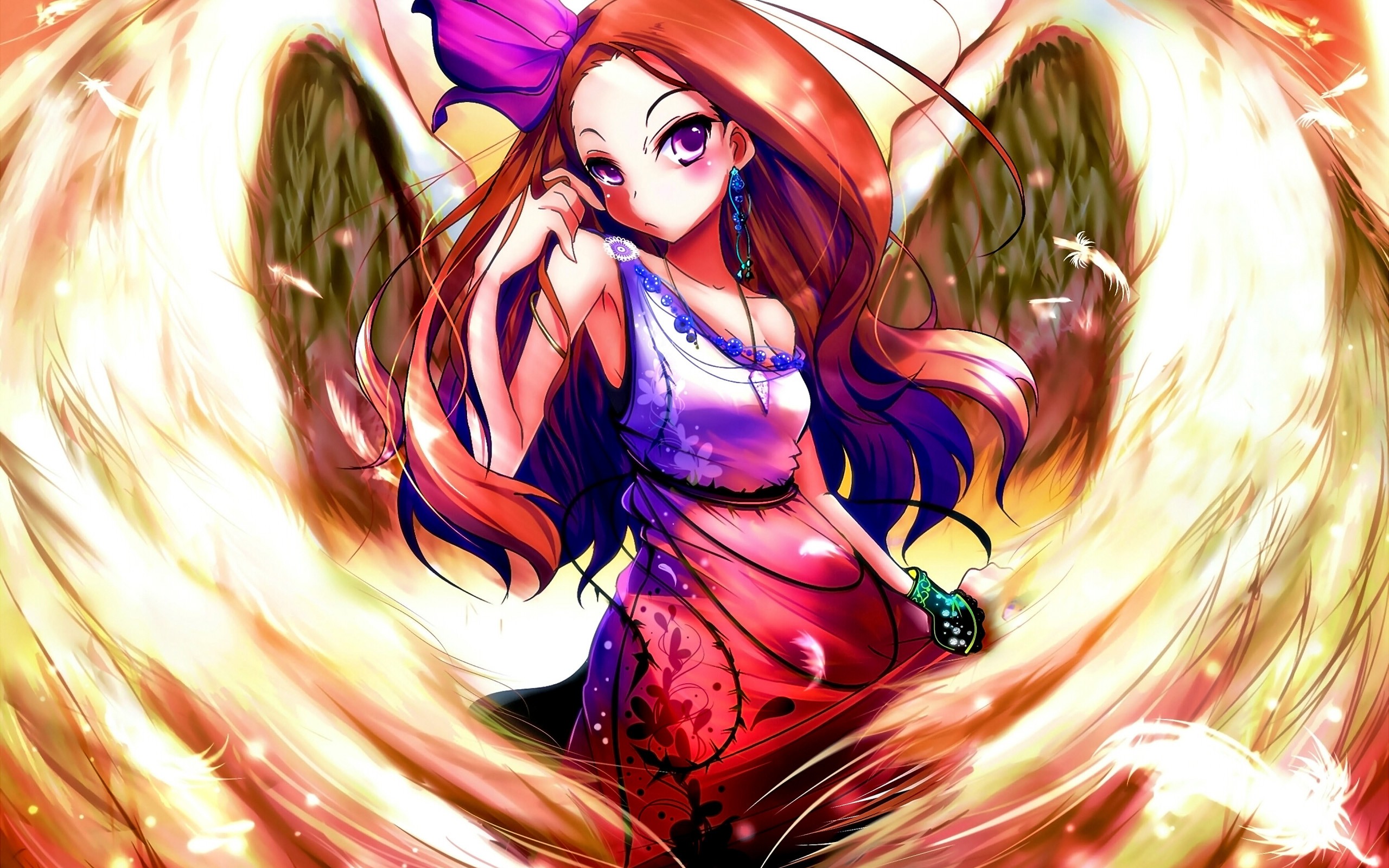 Anime 2560x1600 anime anime girls artwork wings Minase Iori THE iDOLM@STER redhead women dress purple eyes fantasy art fantasy girl