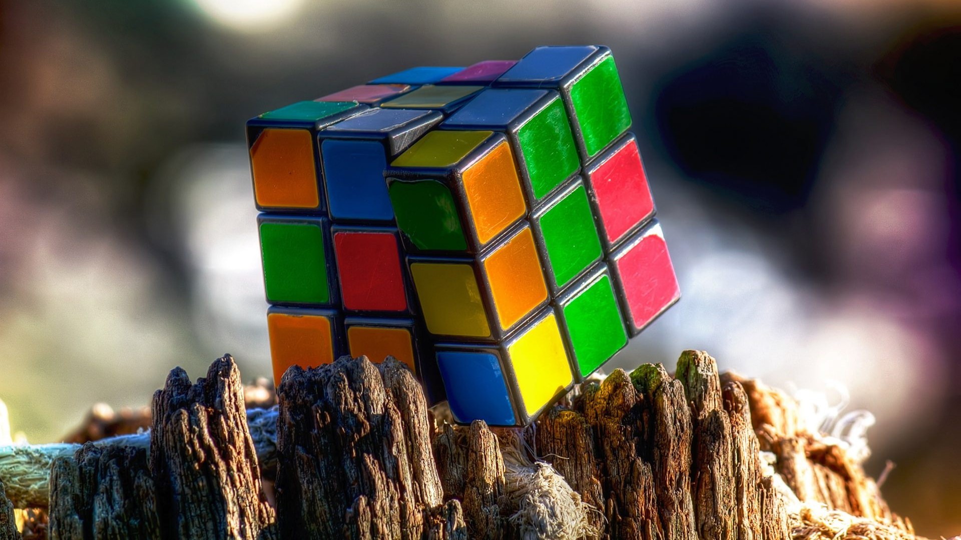 General 1920x1080 Rubik's Cube colorful toys 3D Blocks wood outdoors