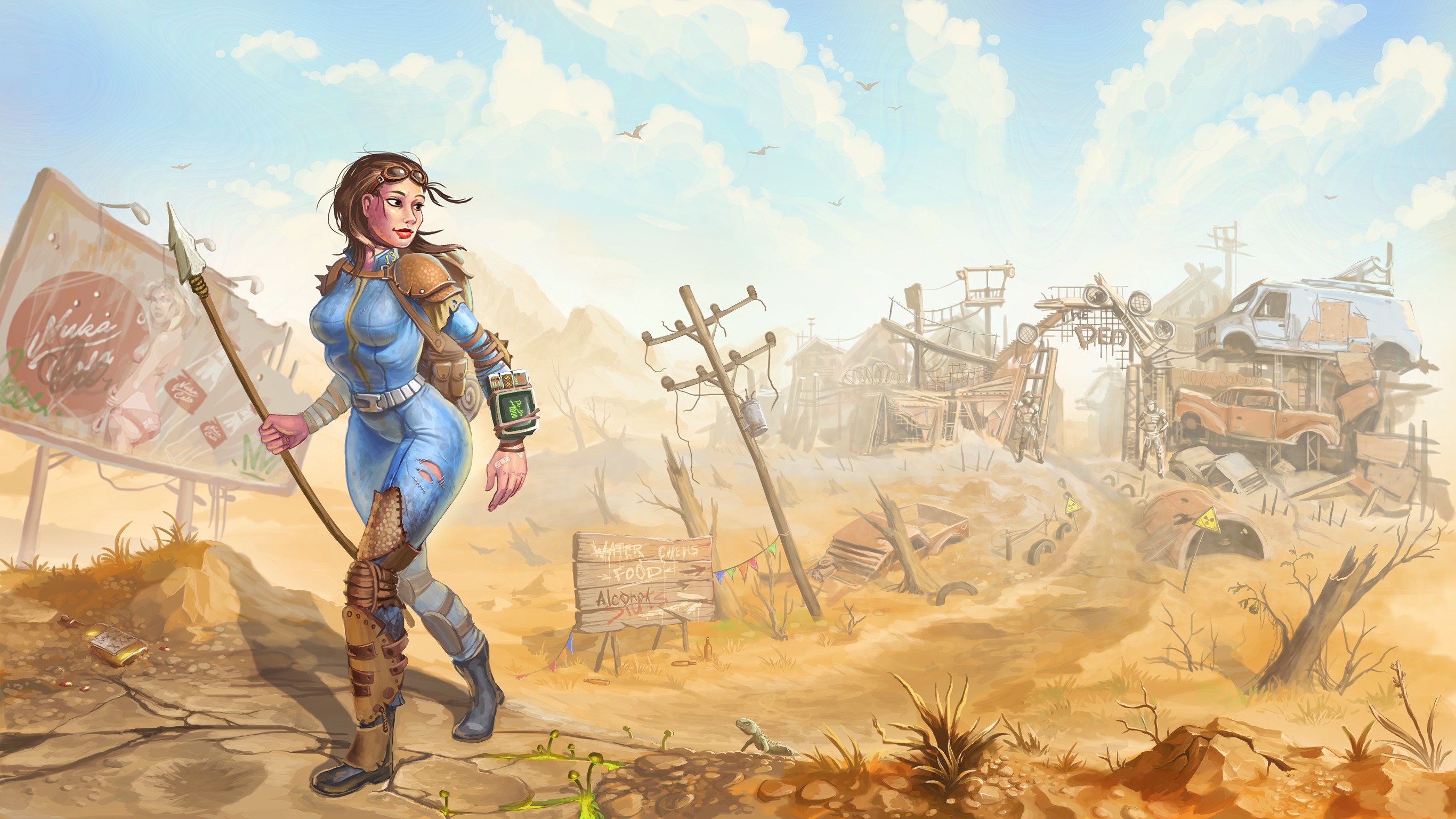 General 2732x1536 Fallout video games artwork video game art video game girls PC gaming brunette spear apocalyptic futuristic